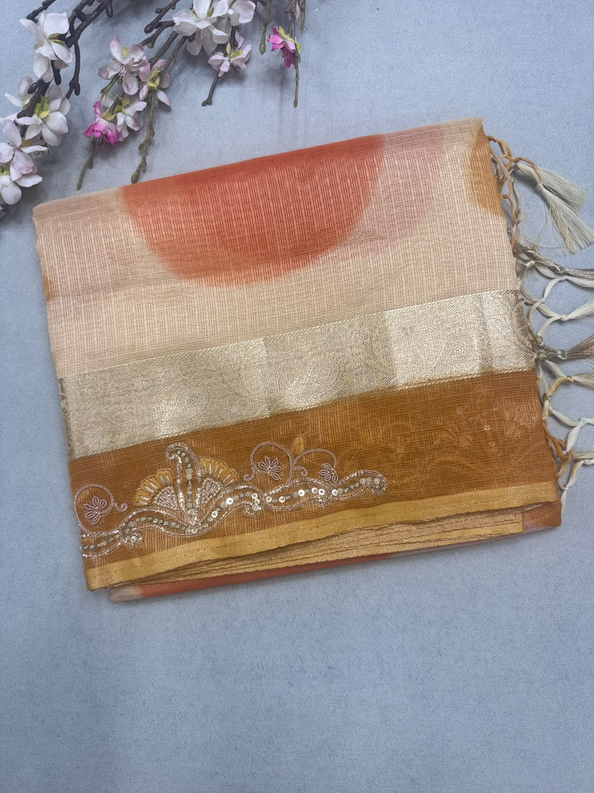 Cream Kota Tissue Saree 110