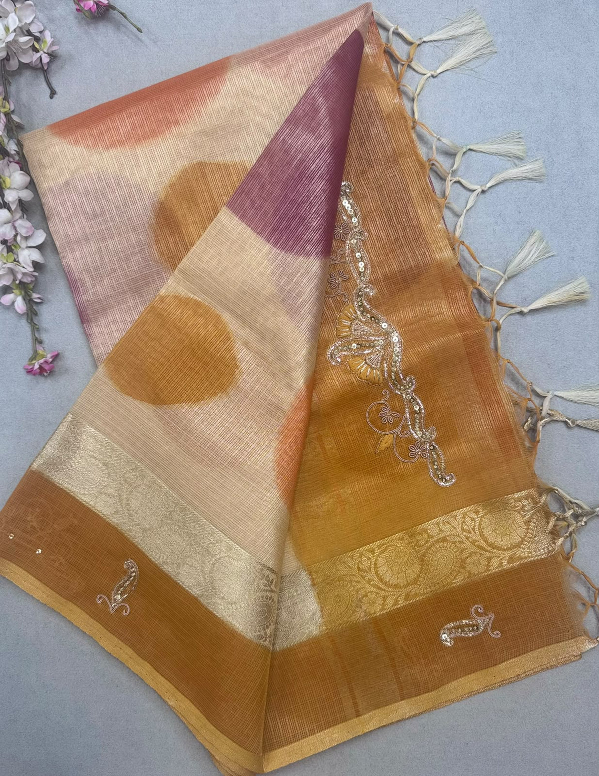 Cream Kota Tissue Saree 110