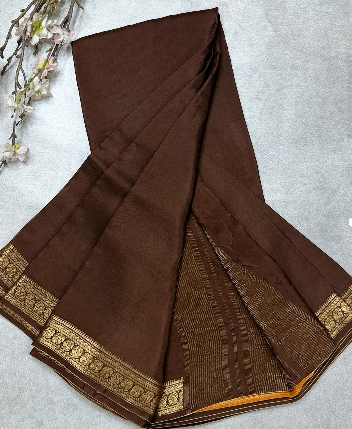 Brown Semi Mysore Crepe Saree 110