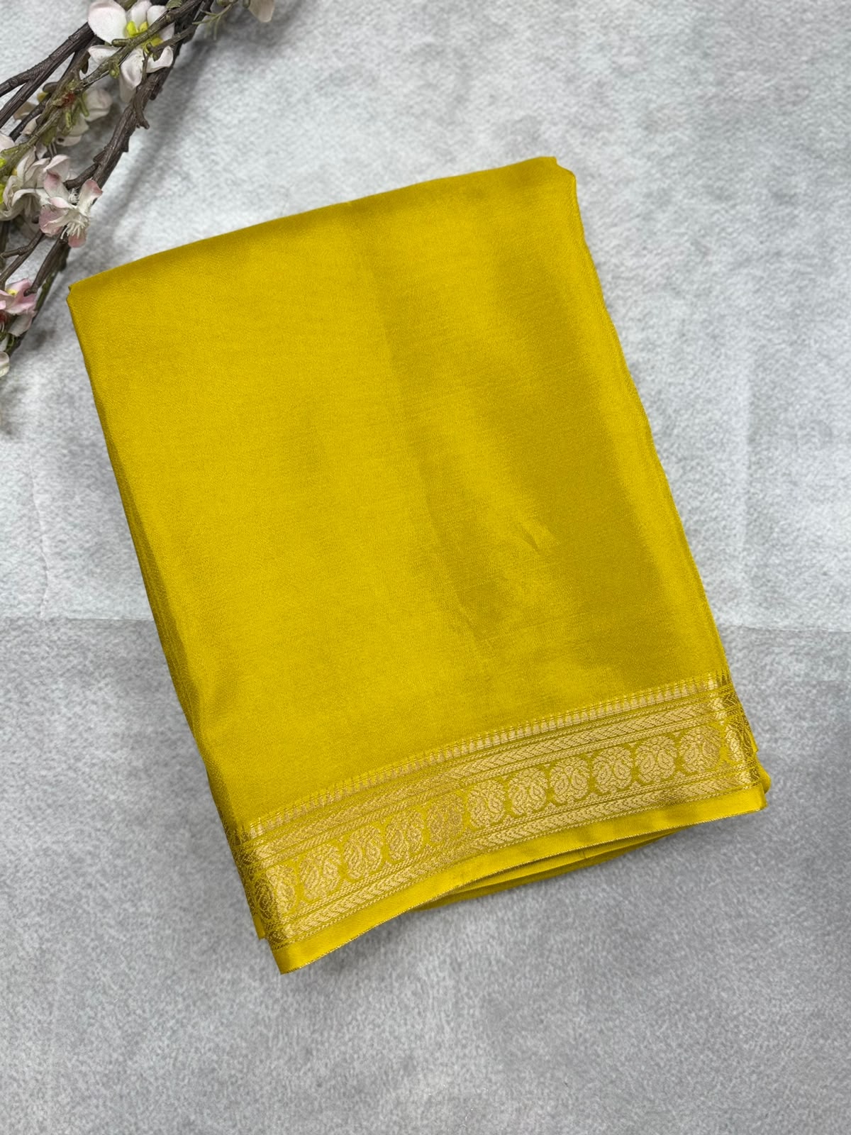 Yellow Semi Mysore Crepe Saree 110