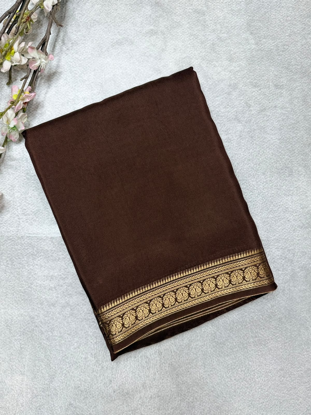 Brown Semi Mysore Crepe Saree 110