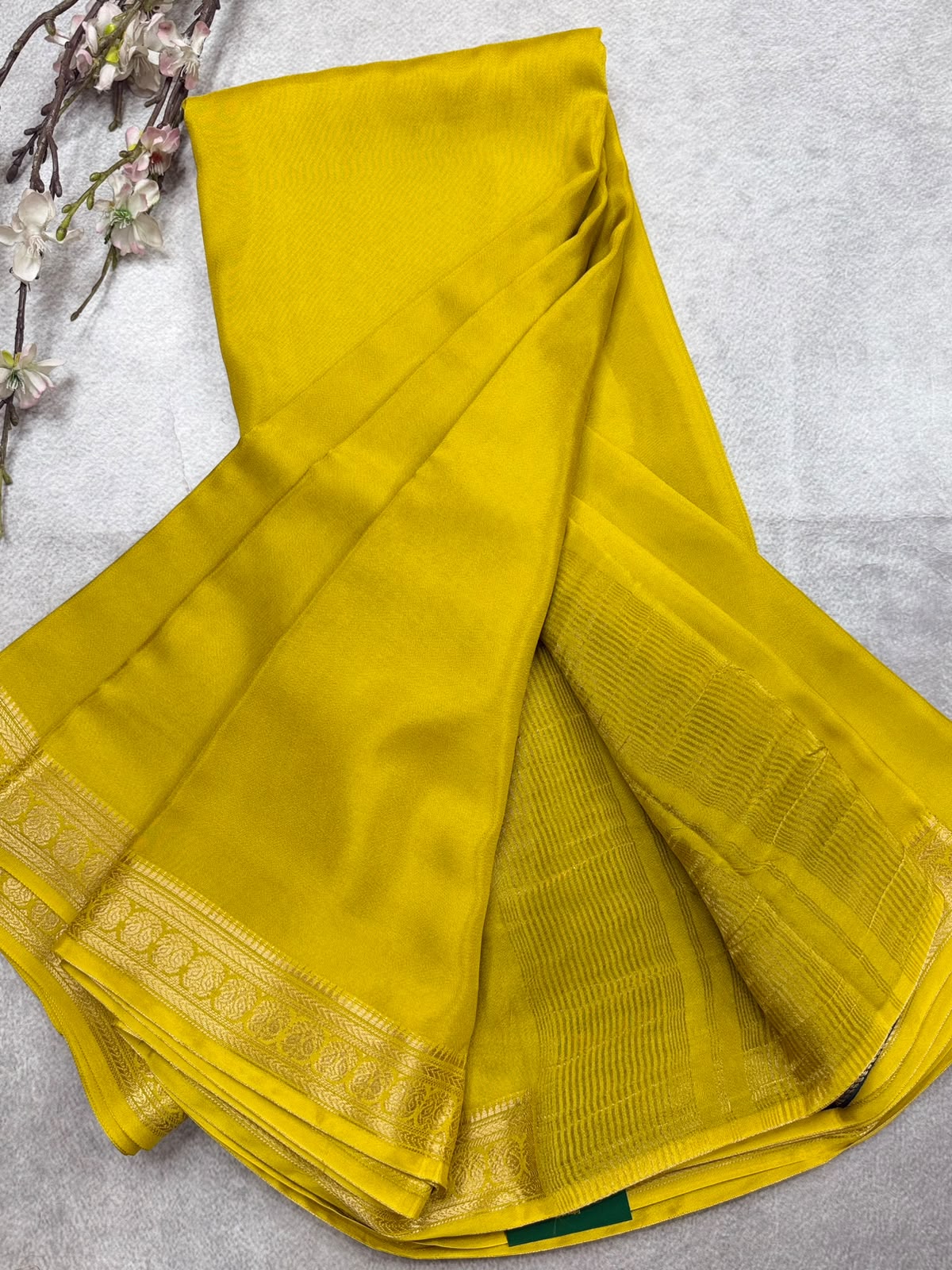 Yellow Semi Mysore Crepe Saree 110