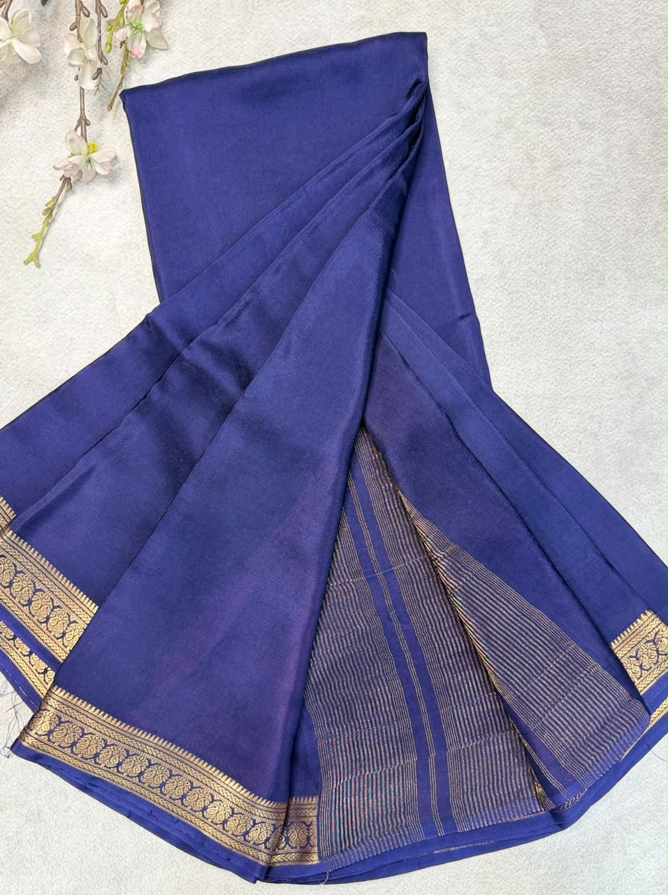 Navy Blue Semi Mysore Crepe Saree 110