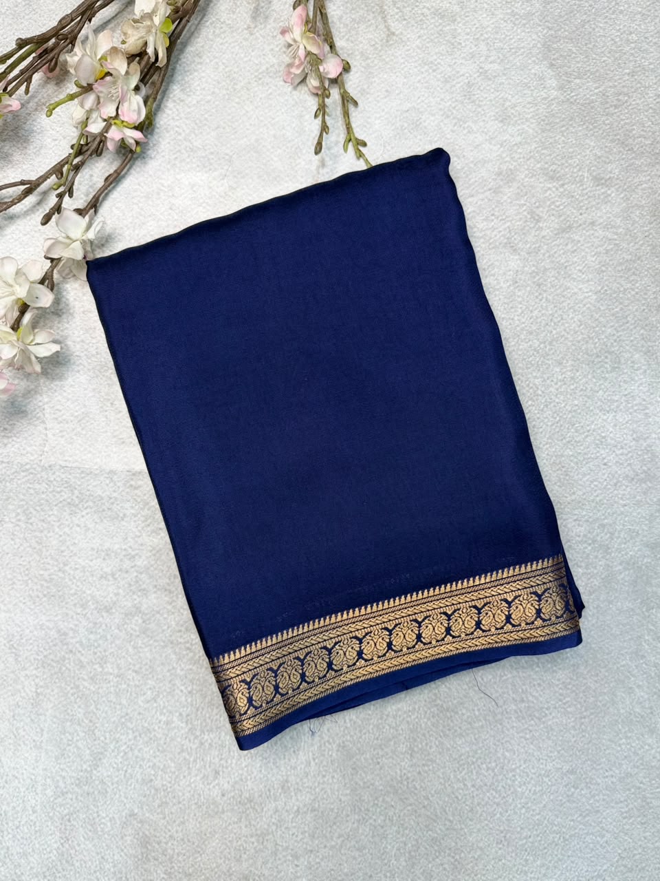 Navy Blue Semi Mysore Crepe Saree 110
