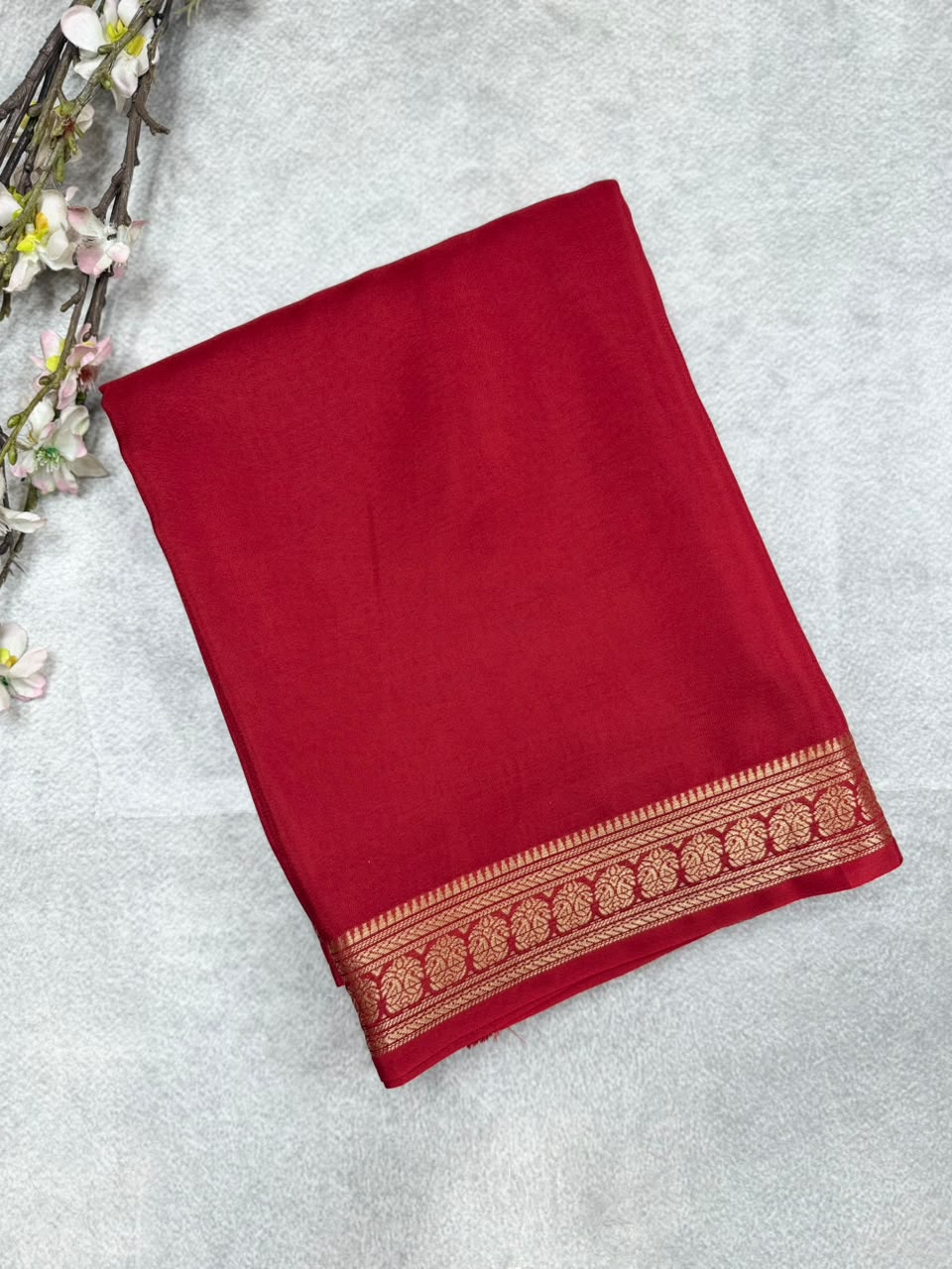 Red Semi Mysore Crepe Saree 110