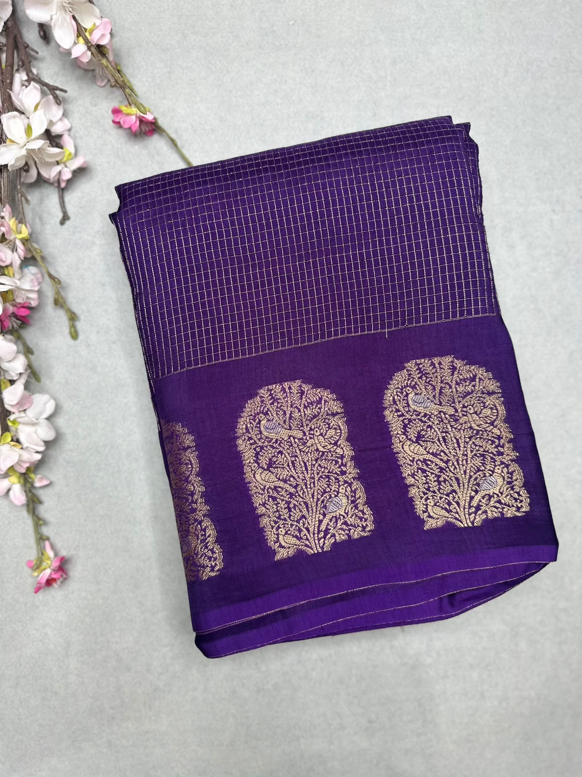 Purple Checks Viscose Crepe Saree 111