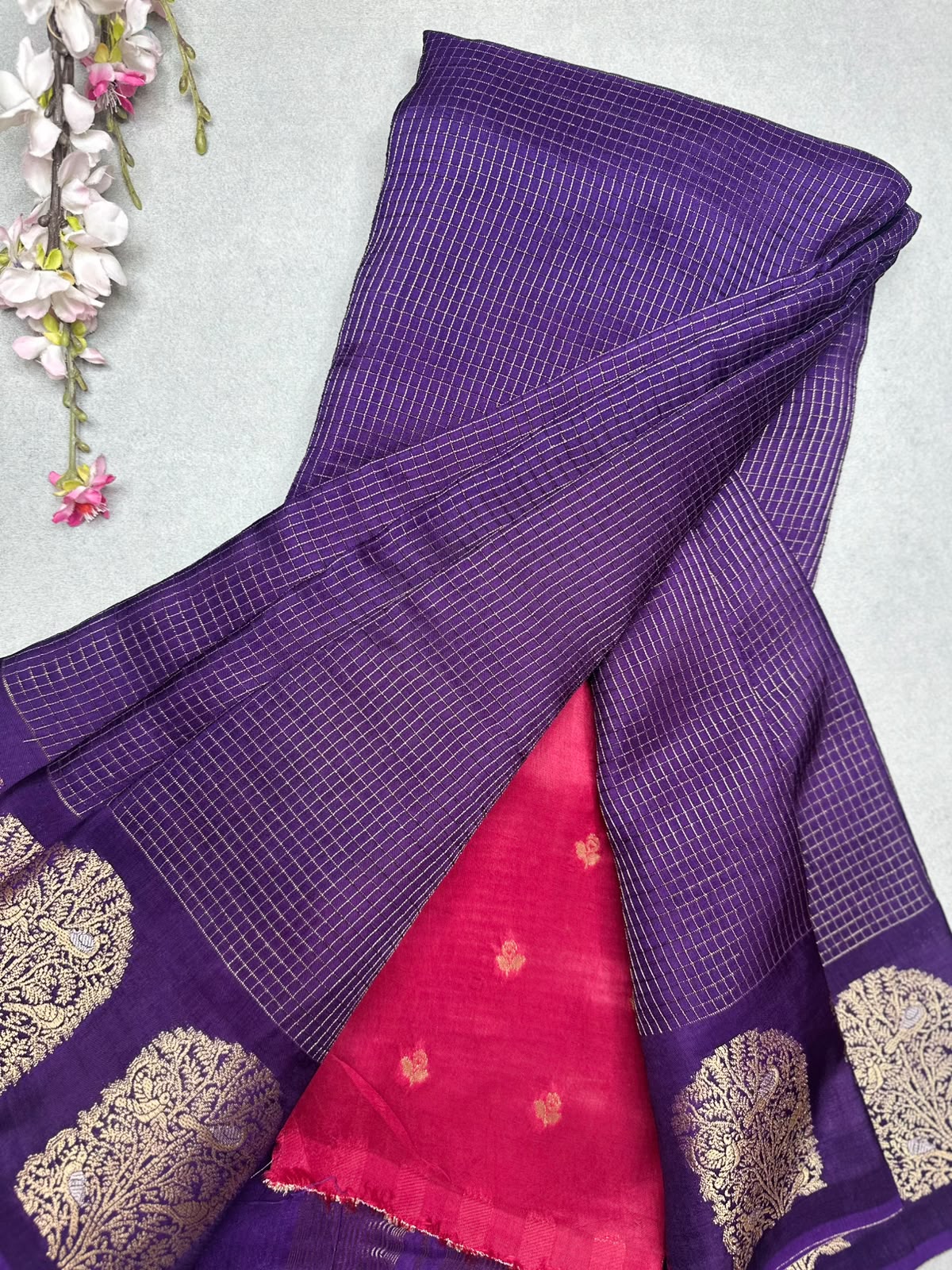 Purple Checks Viscose Crepe Saree 111
