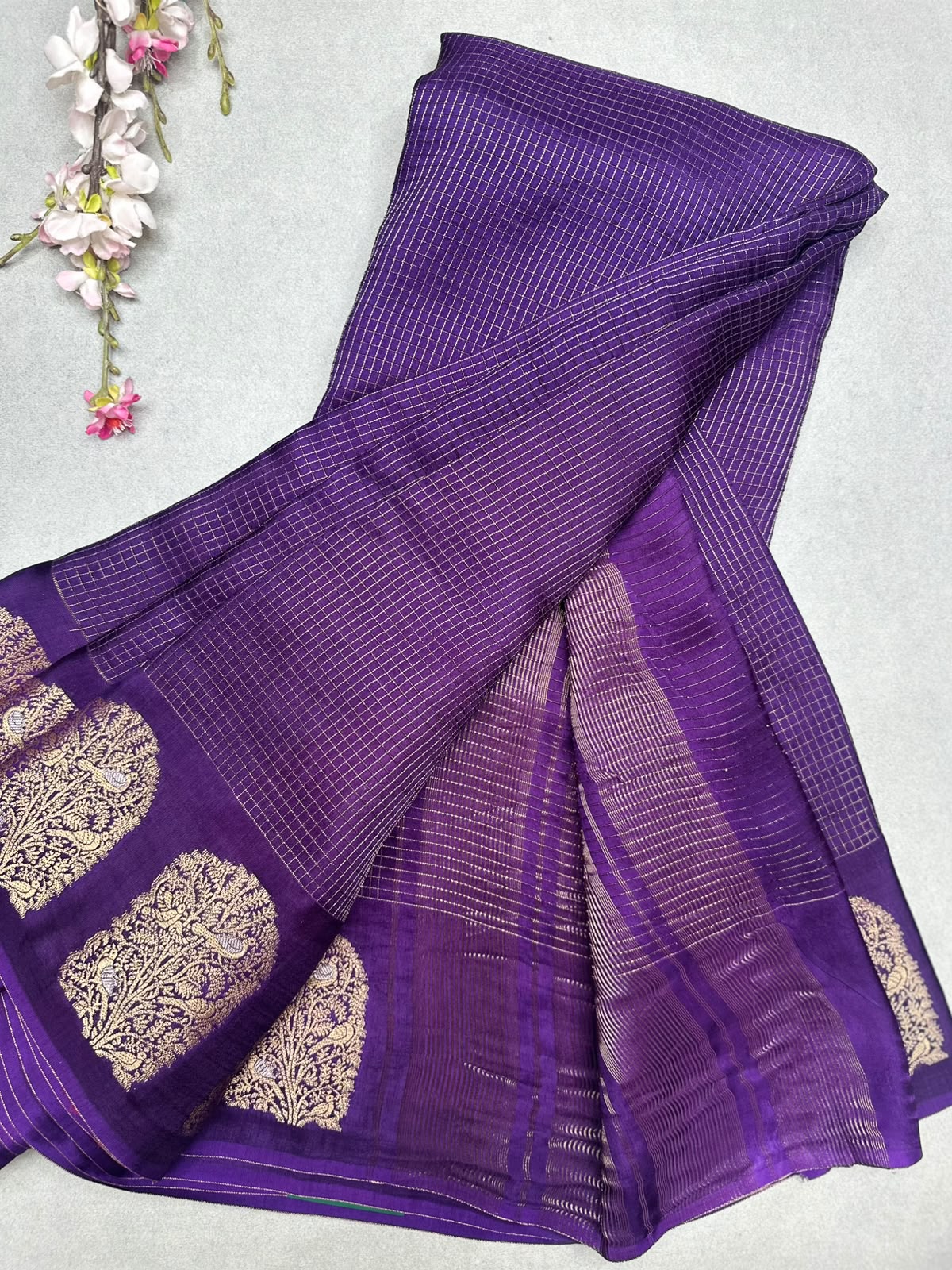 Purple Checks Viscose Crepe Saree 111