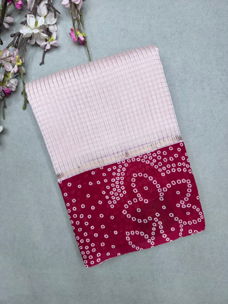 Red Checks Soft Tussar Crepe Saree 110