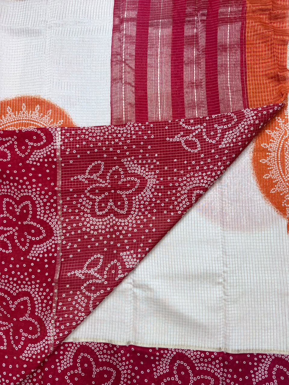 Red Checks Soft Tussar Crepe Saree 110