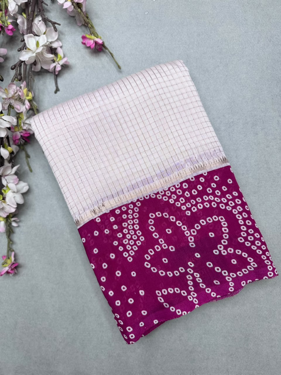 Magenta Checks Soft Tussar Crepe Saree 110