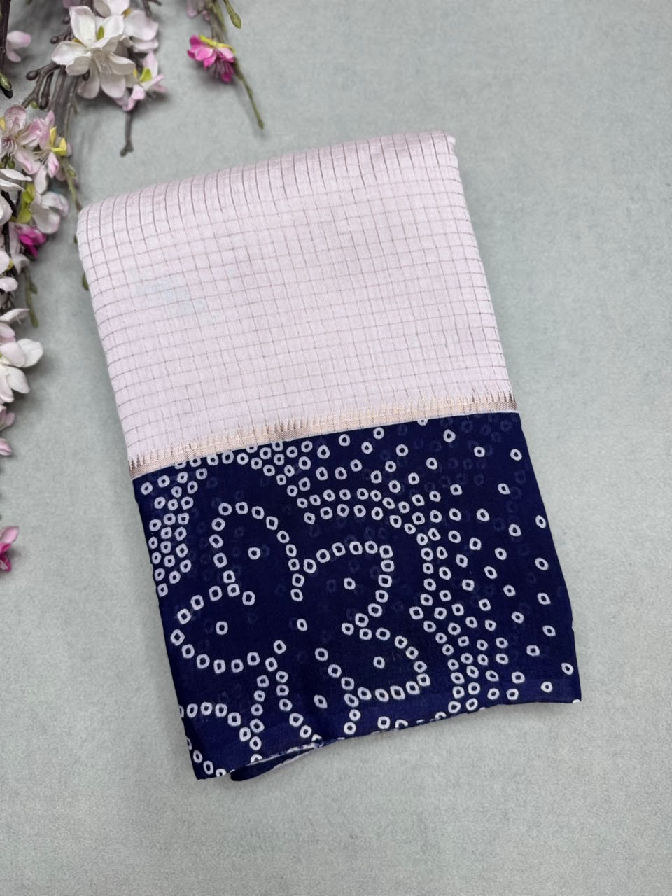 Navy Blue Checks Soft Tussar Crepe Saree 110