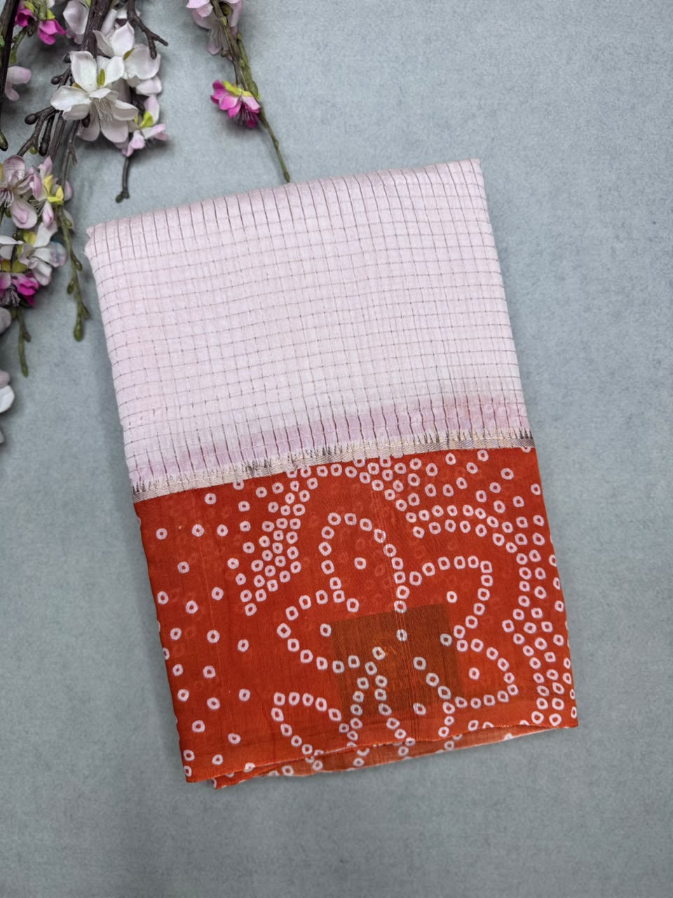 Orange Checks Soft Tussar Crepe Saree 110