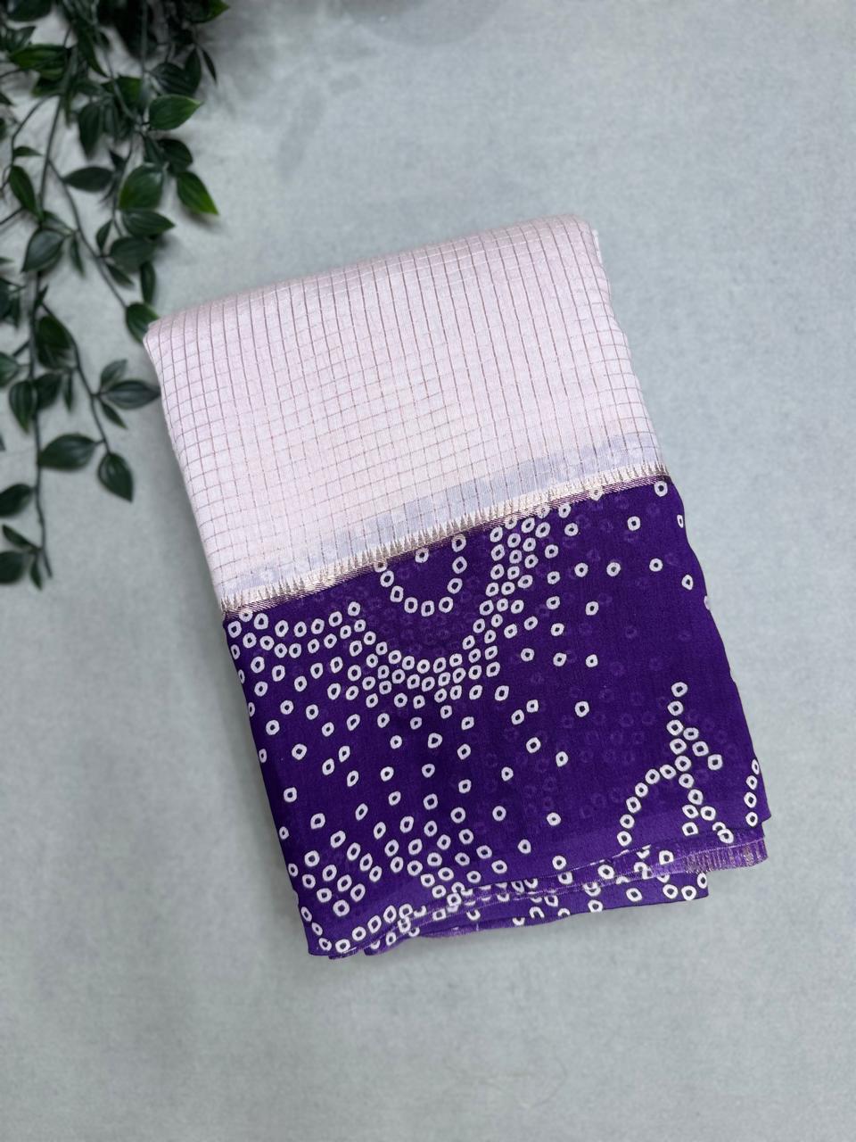 Purple Checks Soft Tussar Crepe Saree 110