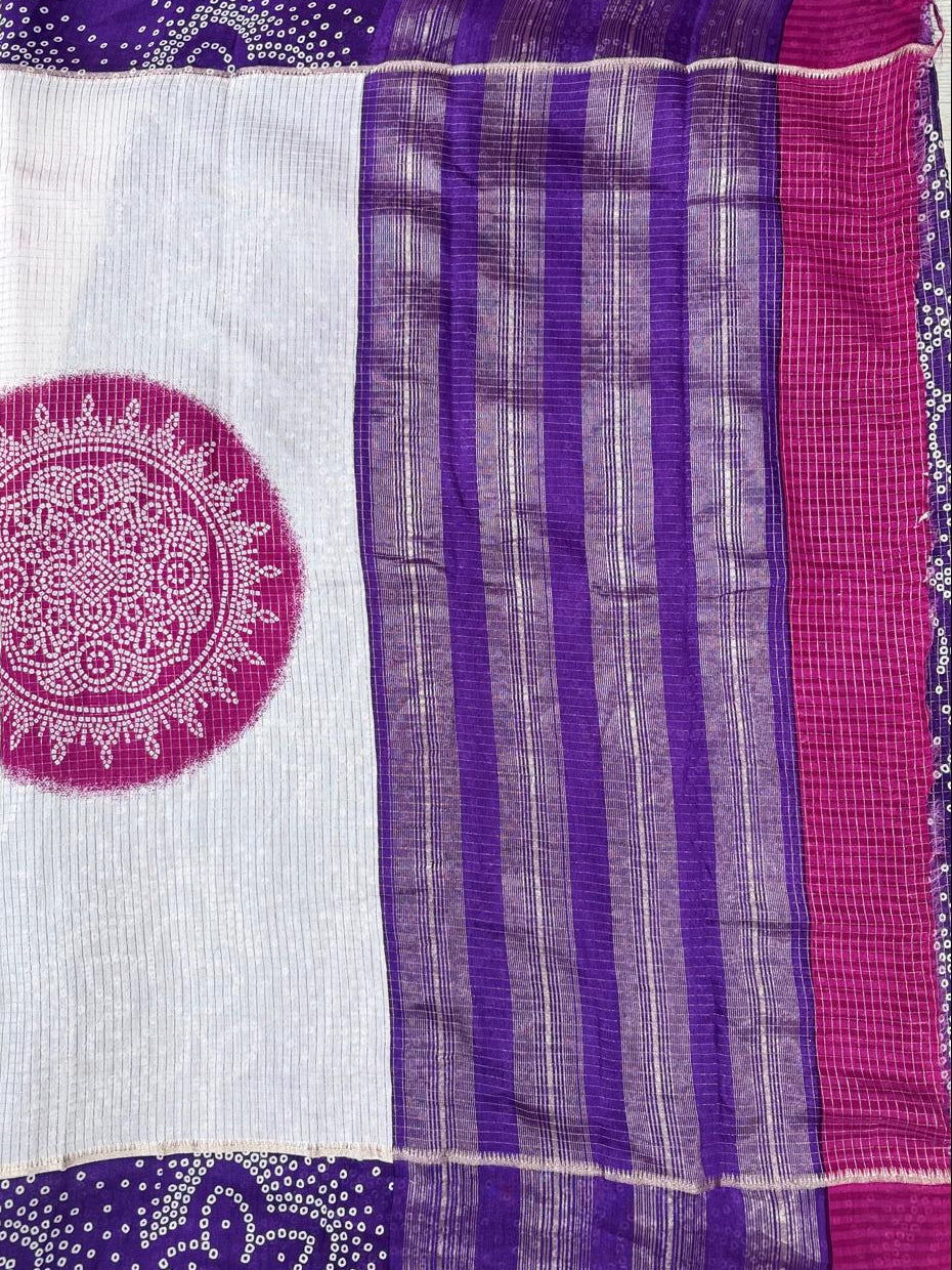 Purple Checks Soft Tussar Crepe Saree 110