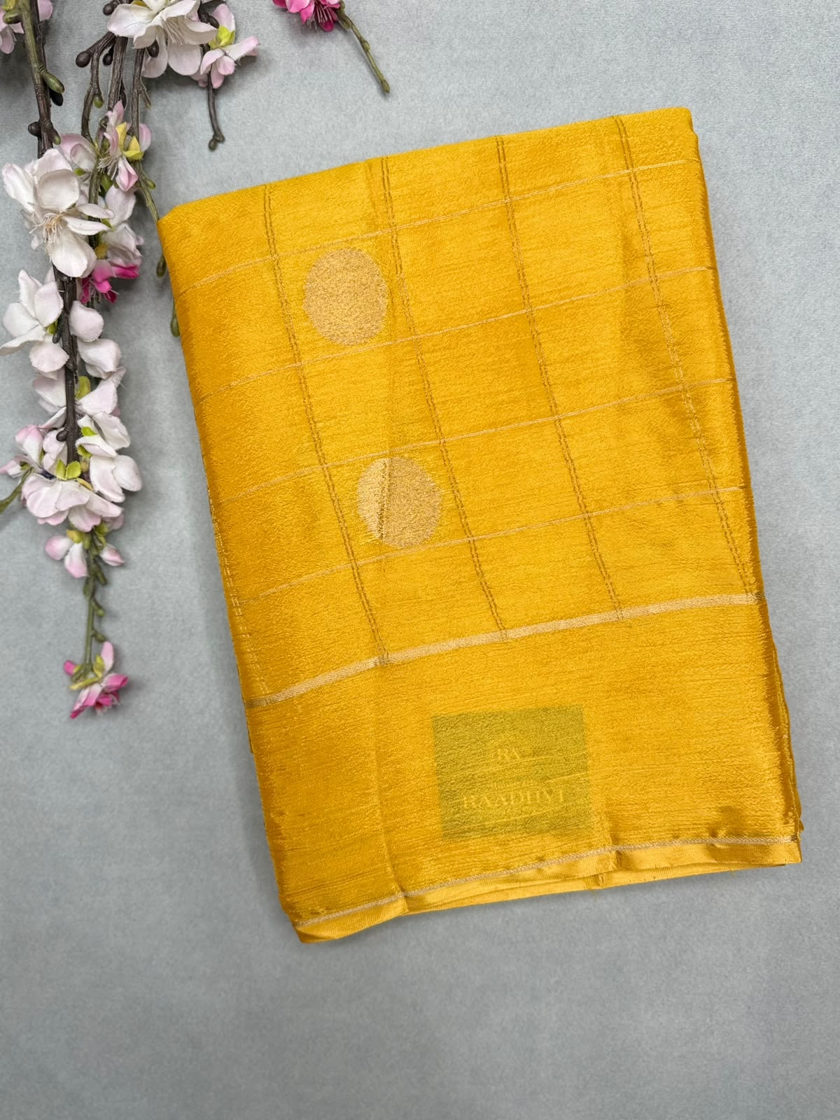 Yellow Checks Semi Wrinkle Crepe Saree 111