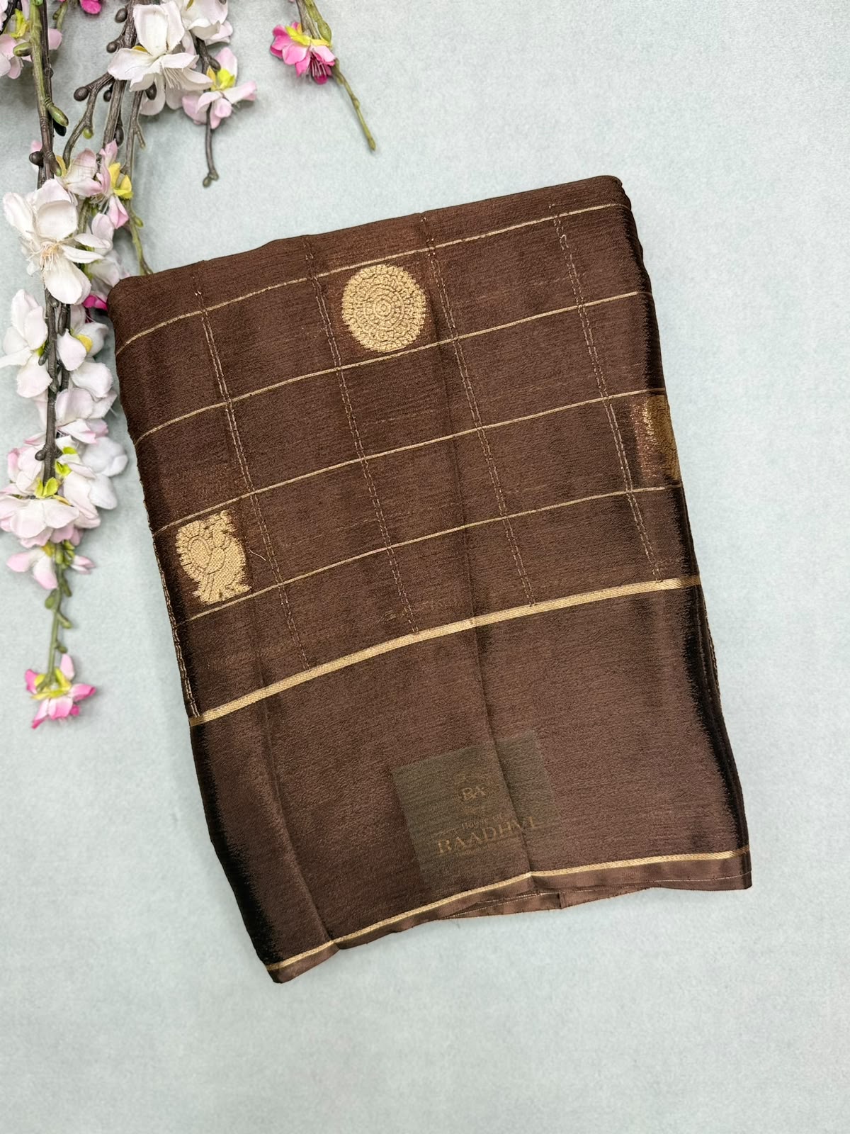 Brown Checks Semi Wrinkle Crepe Saree 111