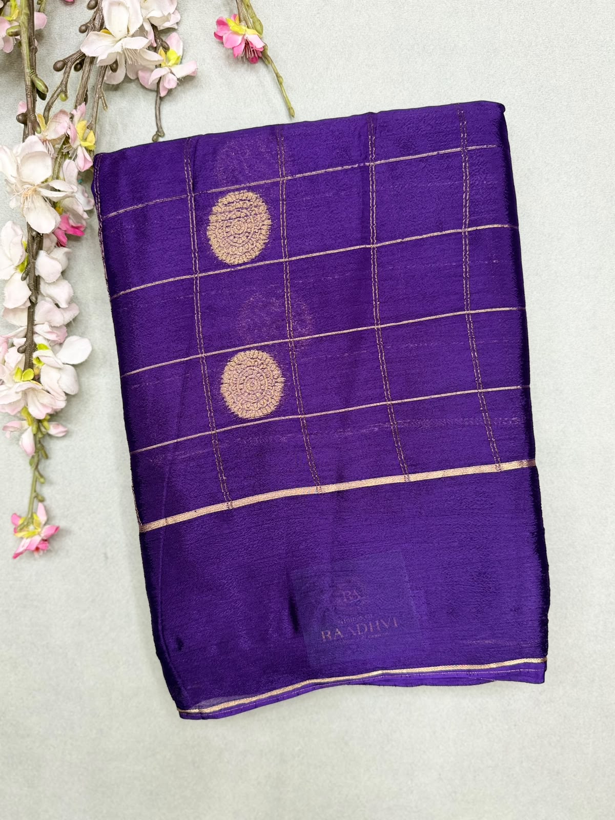 Purple Checks Semi Wrinkle Crepe Saree 111