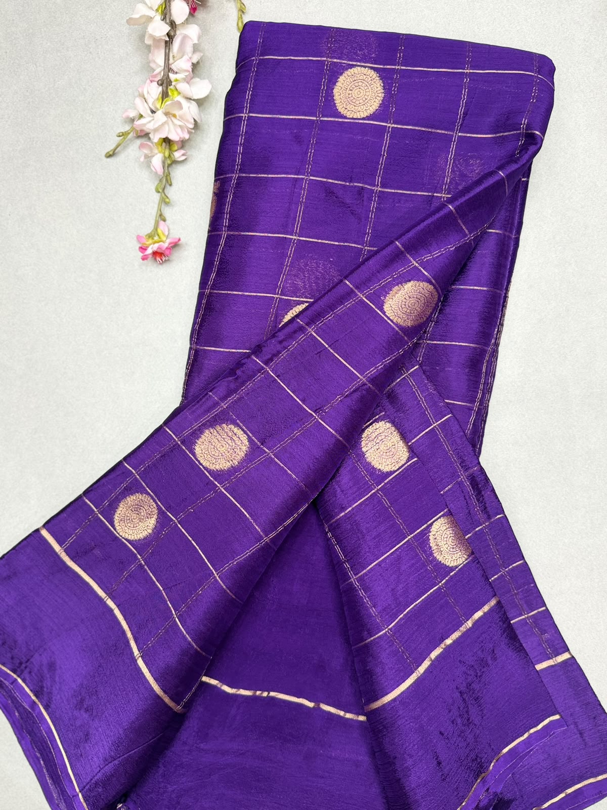 Purple Checks Semi Wrinkle Crepe Saree 111