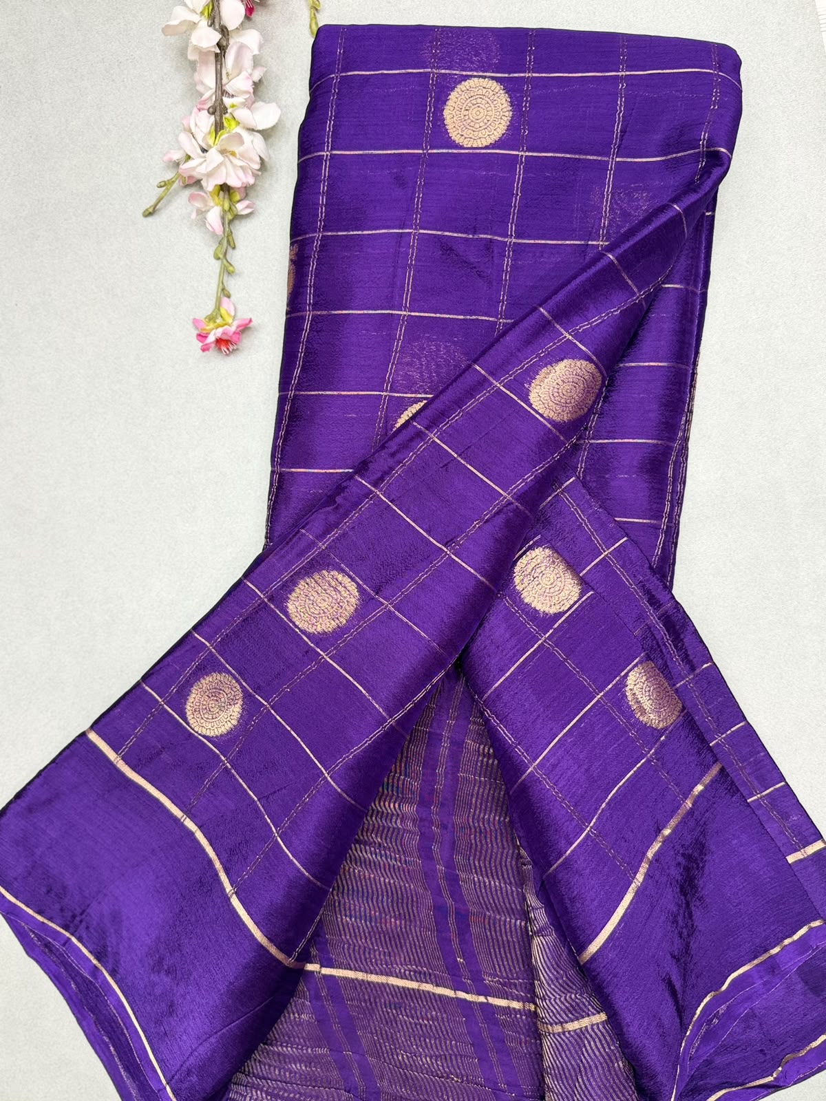 Purple Checks Semi Wrinkle Crepe Saree 111