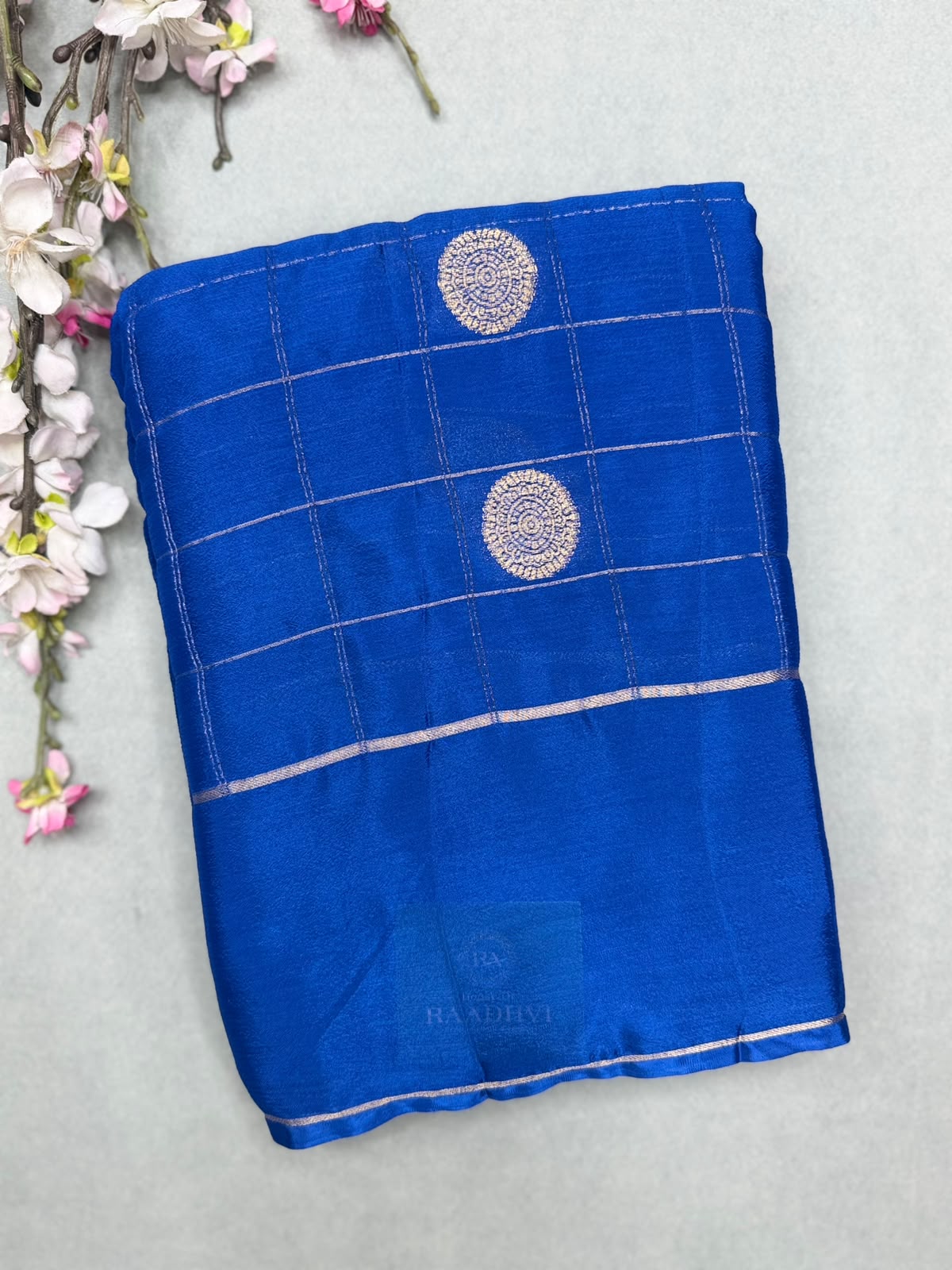 Royal Blue Checks Semi Wrinkle Crepe Saree 111