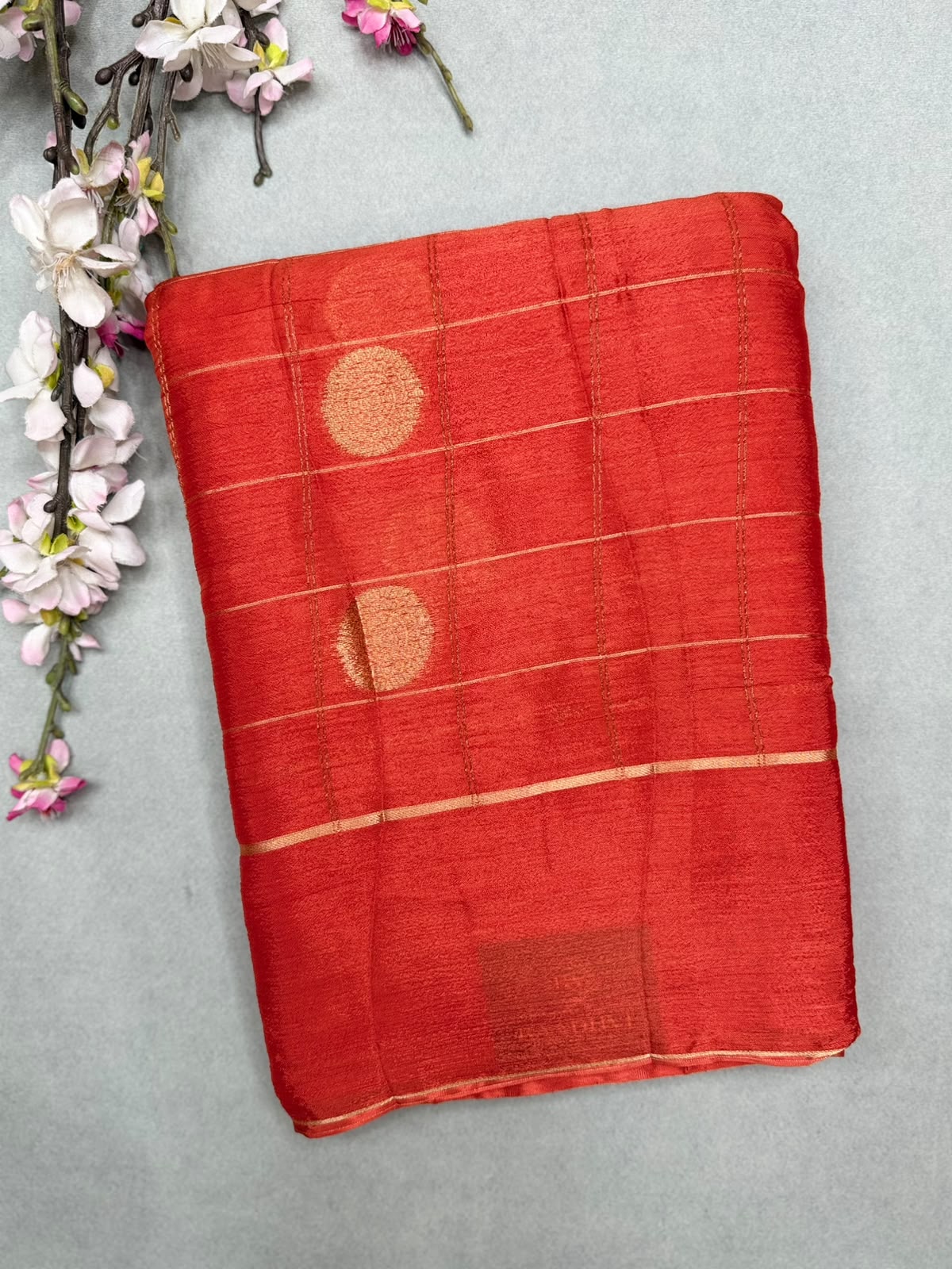 Orange Checks Semi Wrinkle Crepe Saree 111