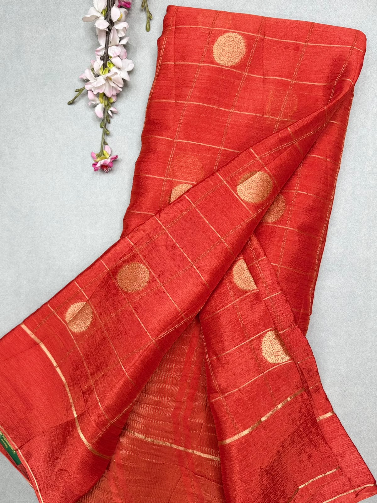 Orange Checks Semi Wrinkle Crepe Saree 111