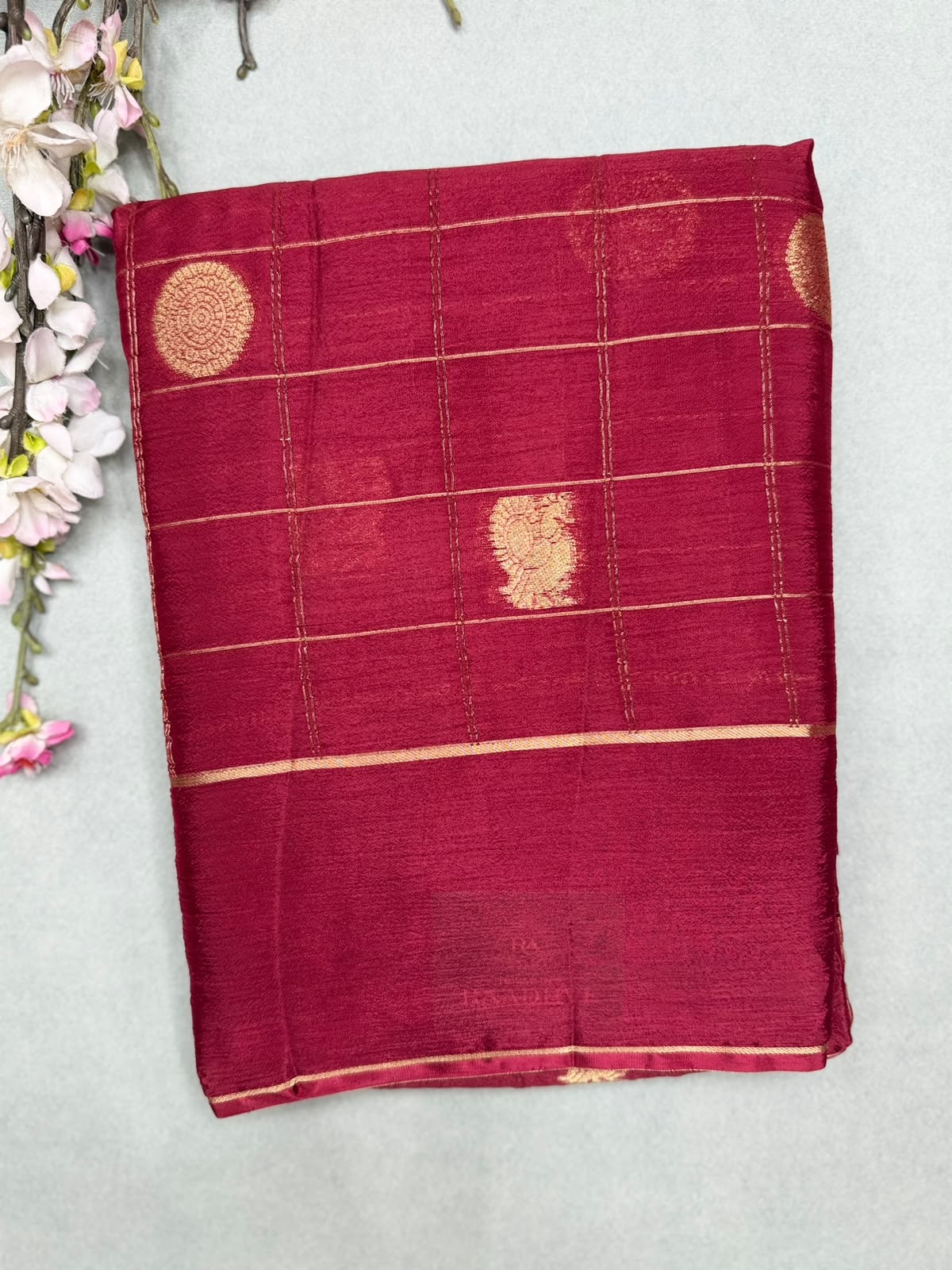 Maroon Checks Semi Wrinkle Crepe Saree 111