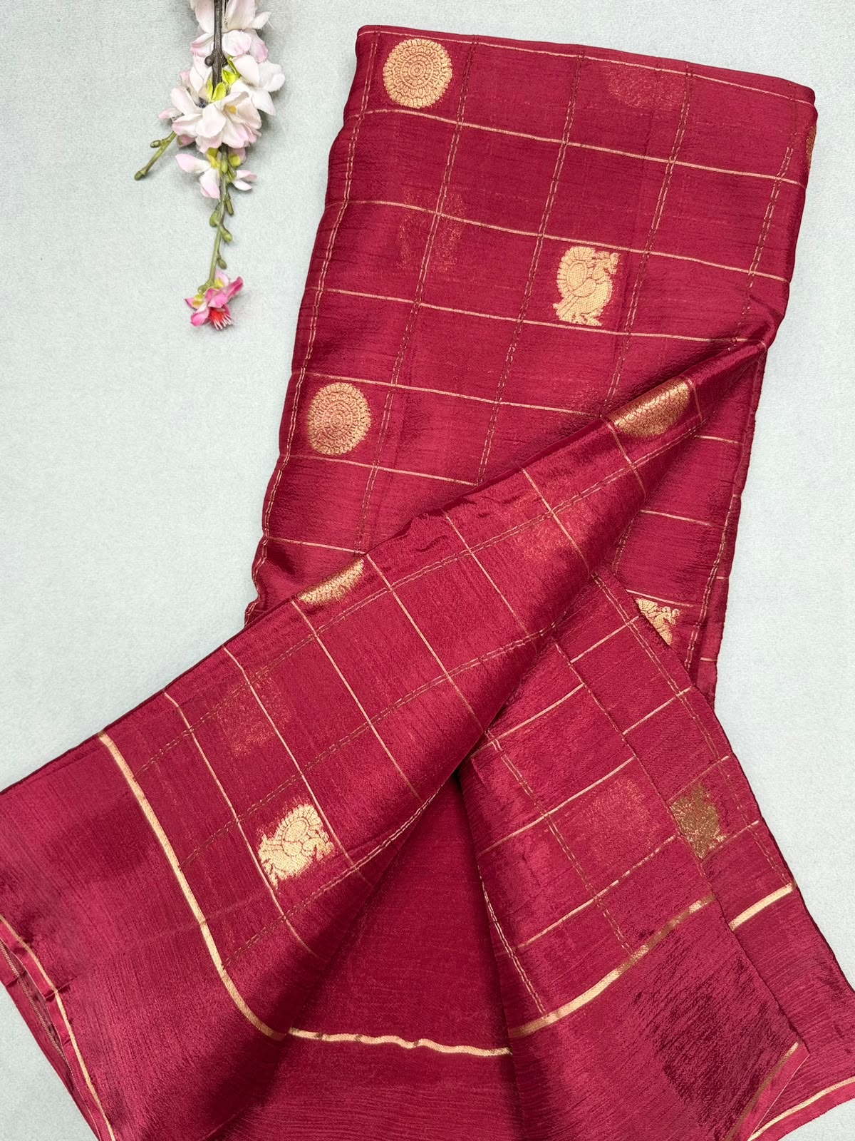 Maroon Checks Semi Wrinkle Crepe Saree 111