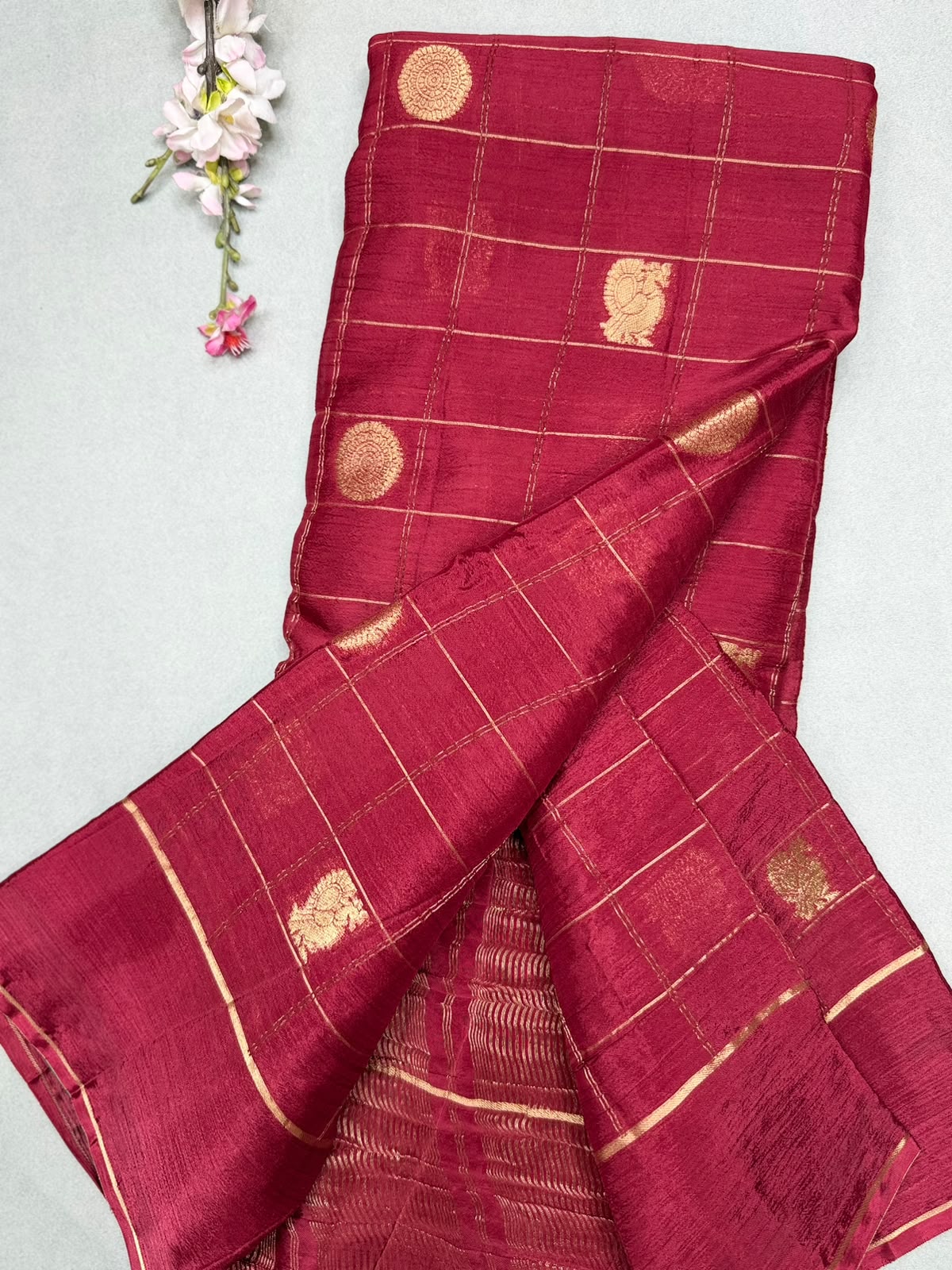 Maroon Checks Semi Wrinkle Crepe Saree 111
