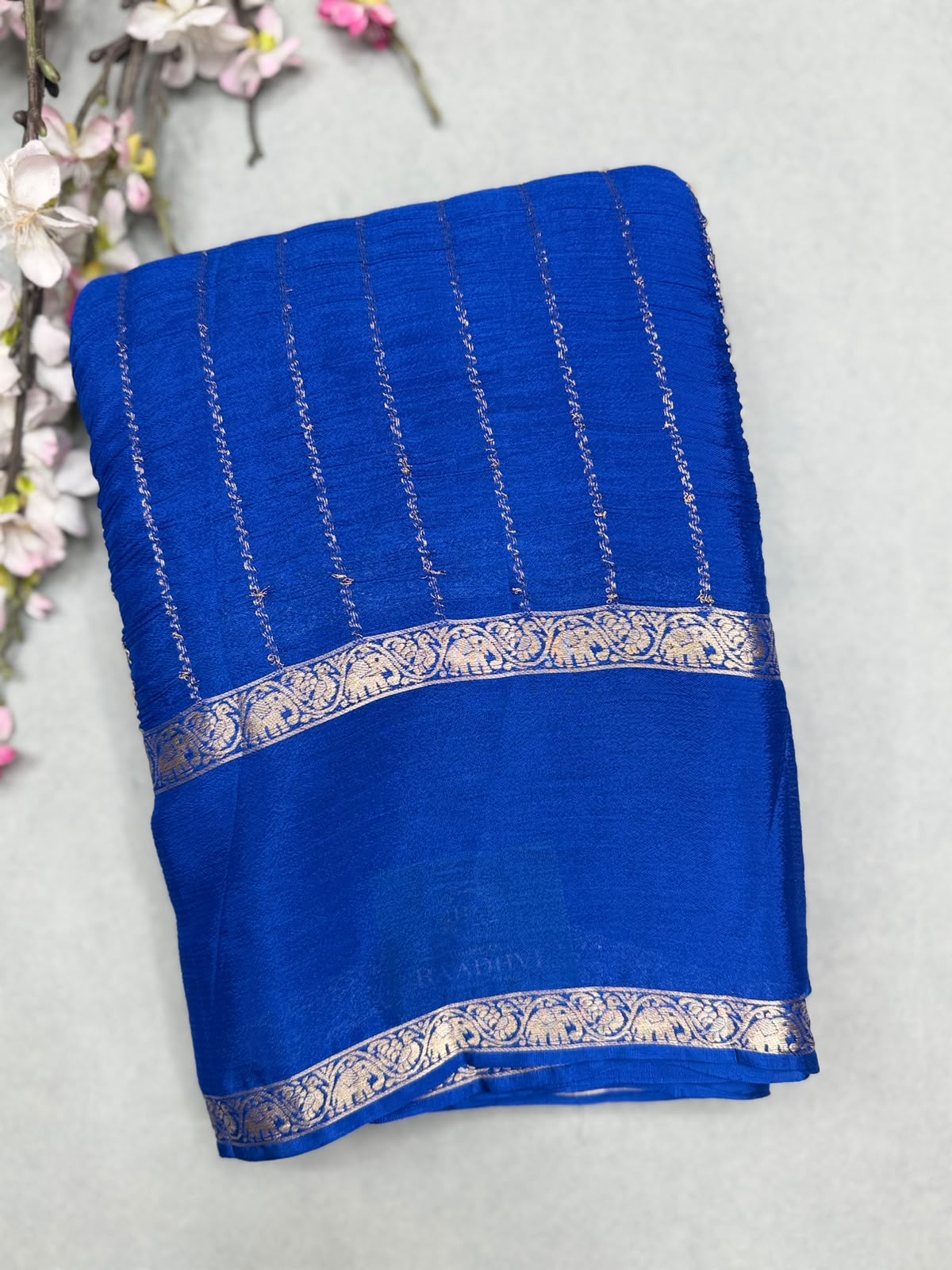 Royal Blue Stripes Semi Wrinkle Crepe Saree 111
