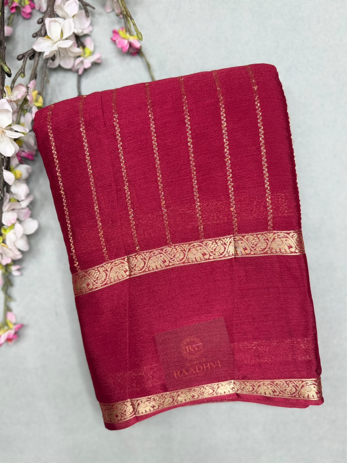 Maroon Stripes Semi Wrinkle Crepe Saree 111