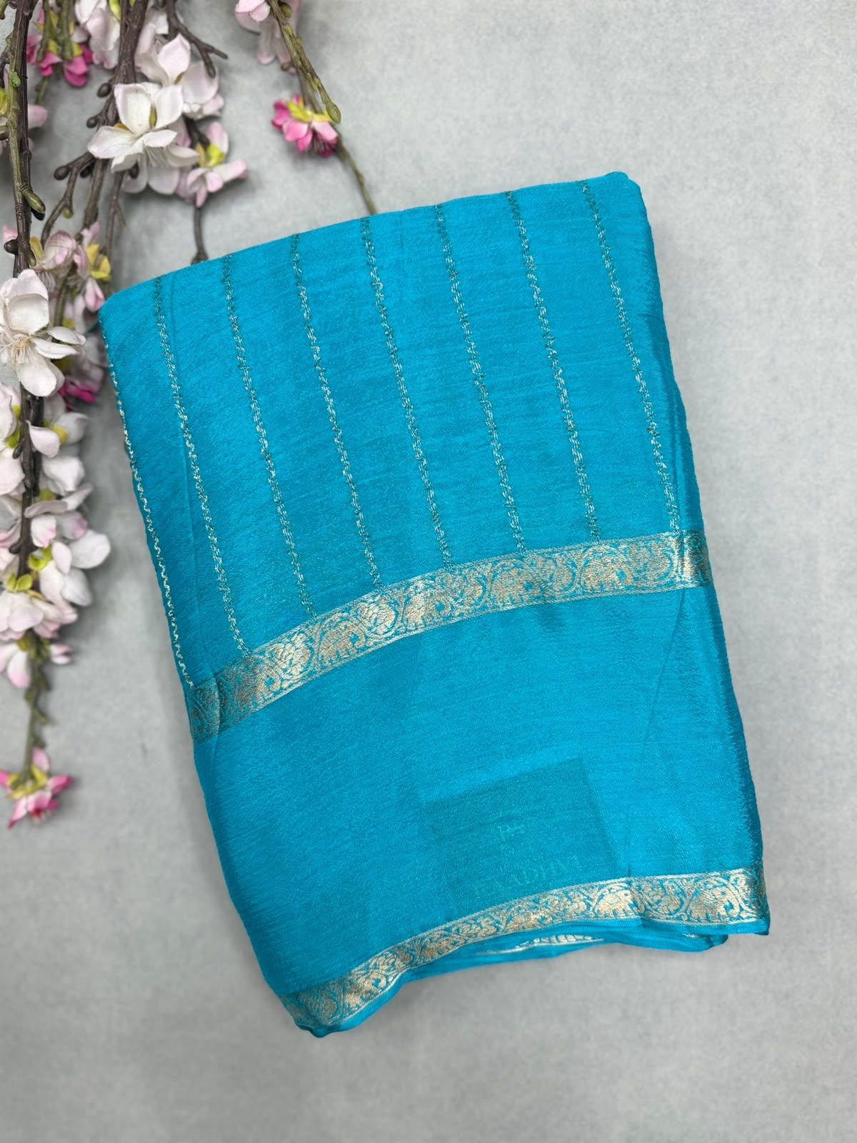 Blue Stripes Semi Wrinkle Crepe Saree 111
