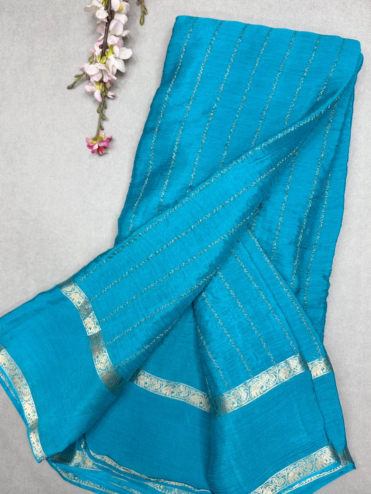 Blue Stripes Semi Wrinkle Crepe Saree 111
