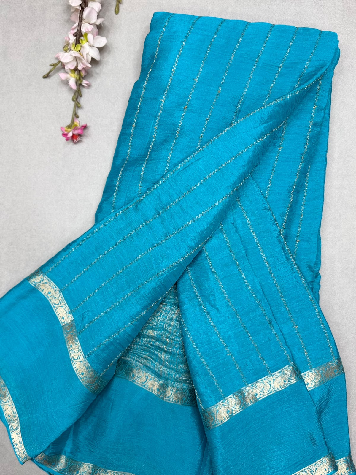 Blue Stripes Semi Wrinkle Crepe Saree 111
