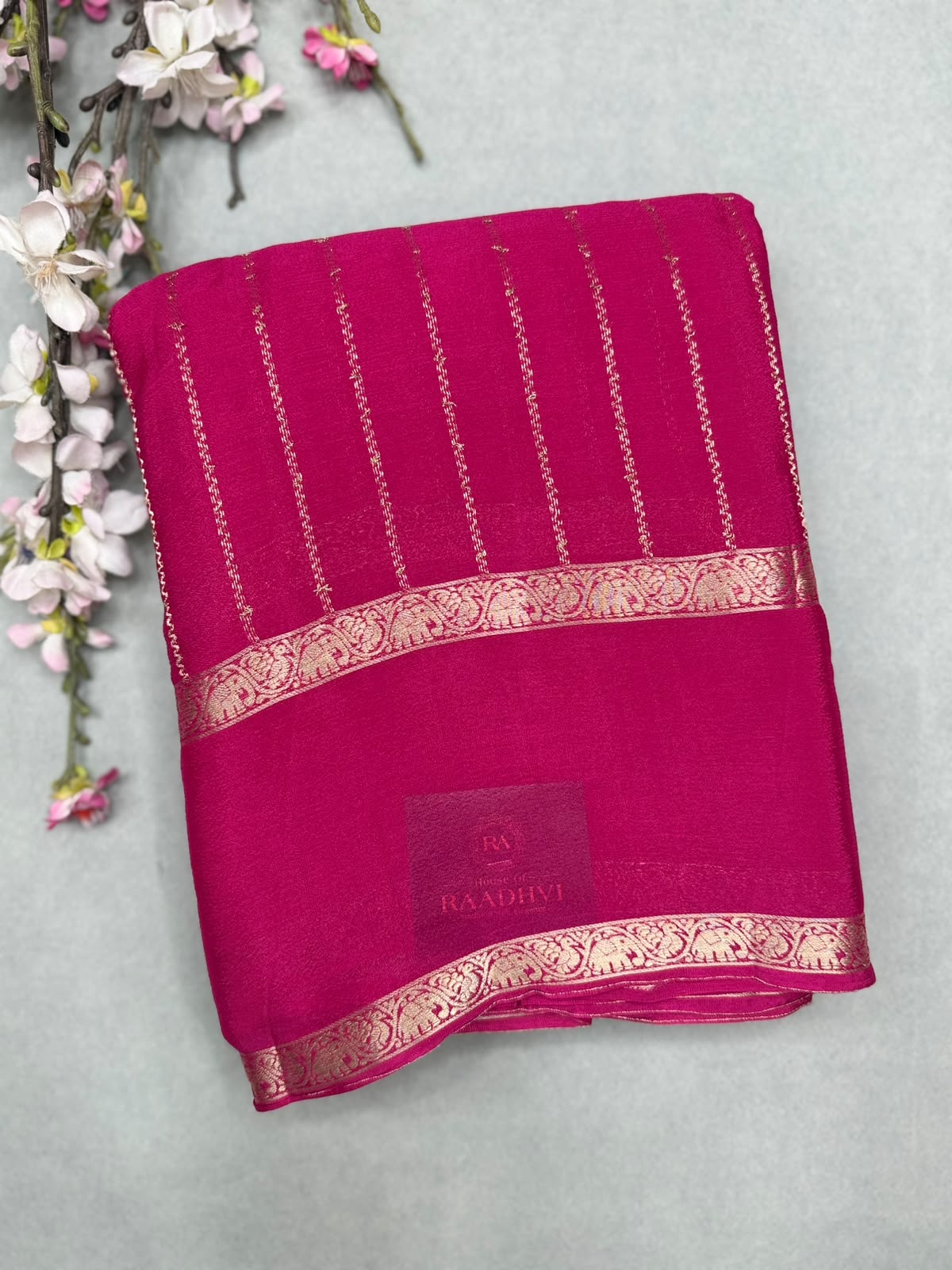 Pink Stripes Semi Wrinkle Crepe Saree 111