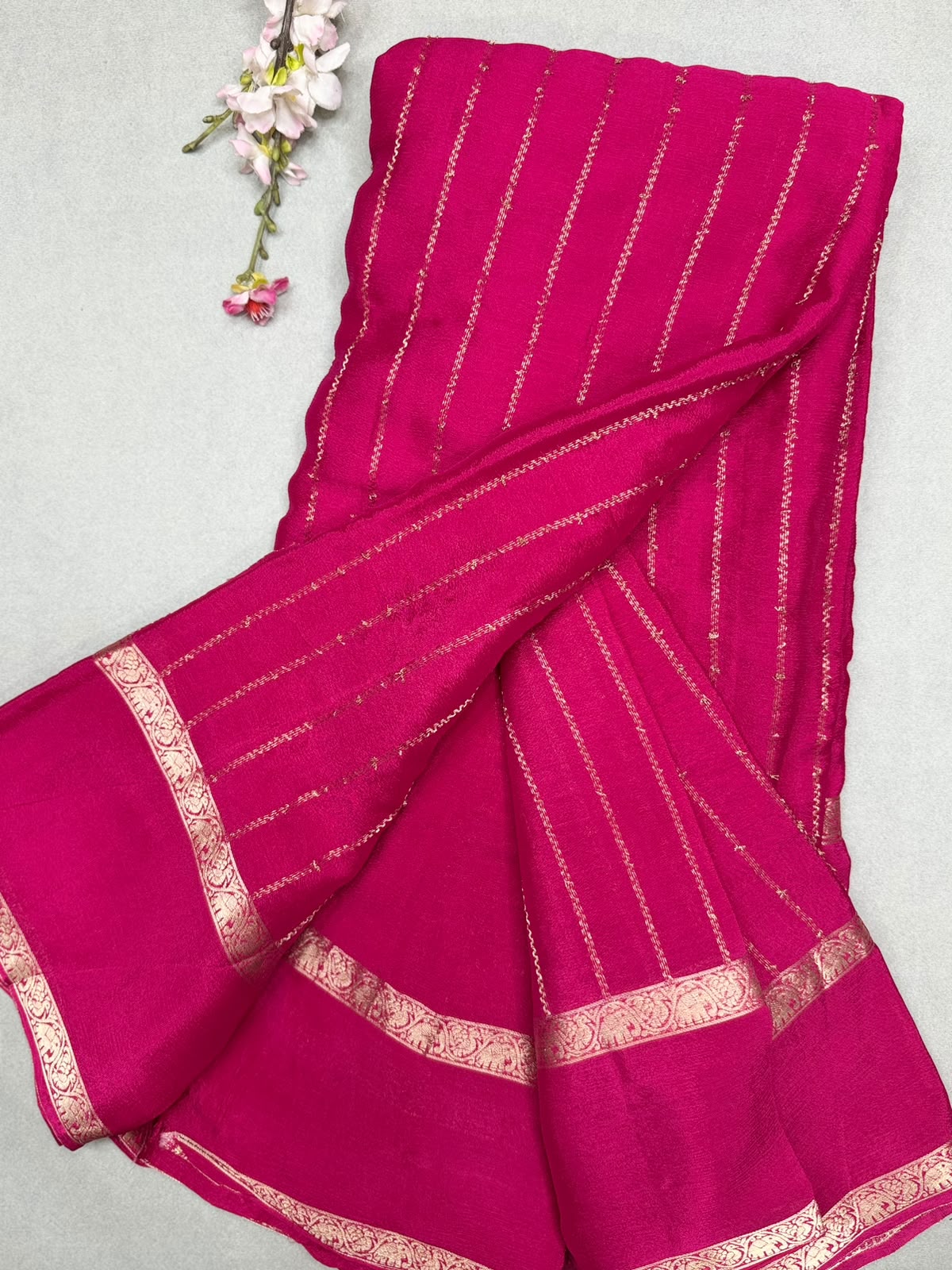 Pink Stripes Semi Wrinkle Crepe Saree 111