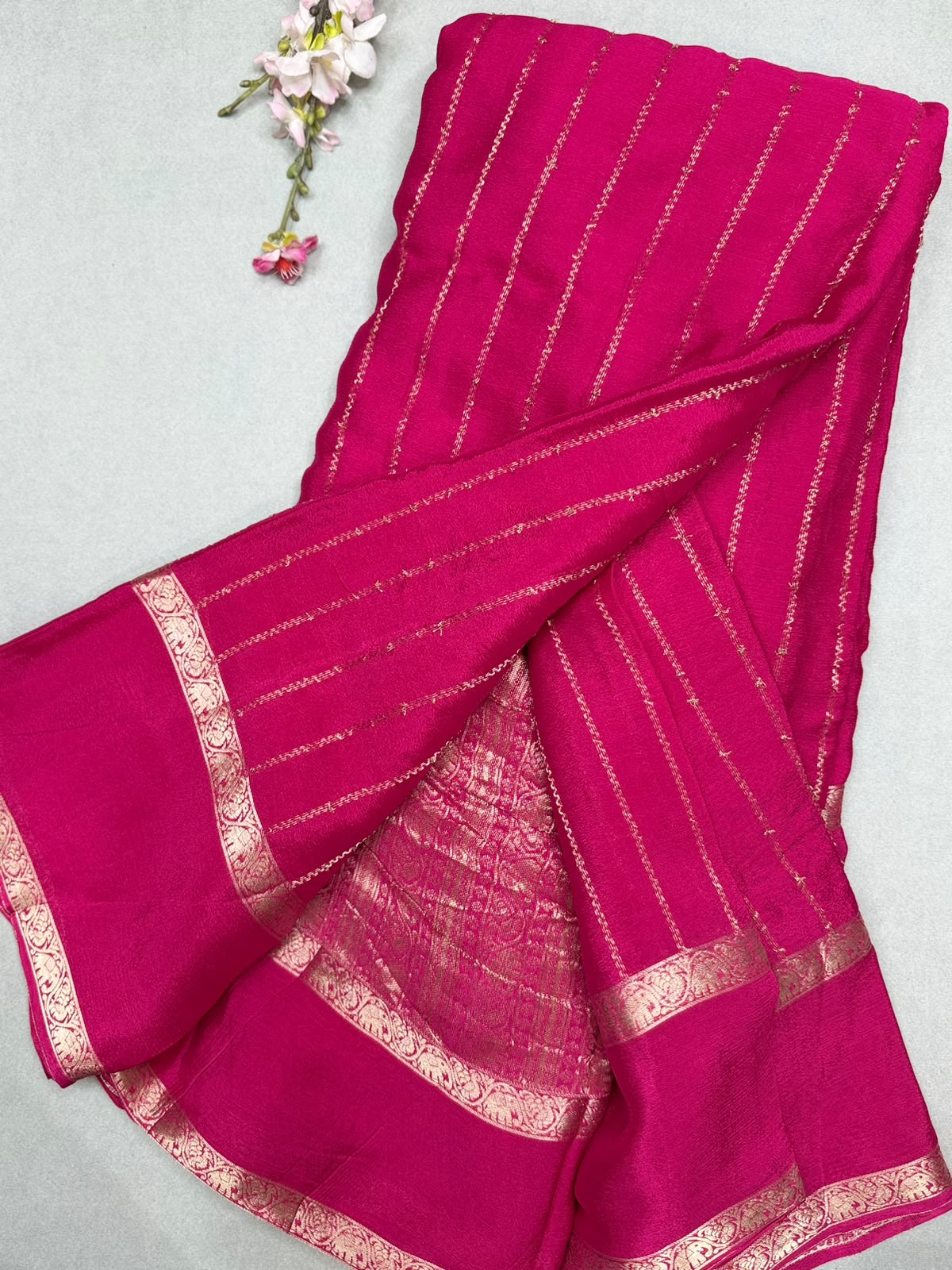 Pink Stripes Semi Wrinkle Crepe Saree 111