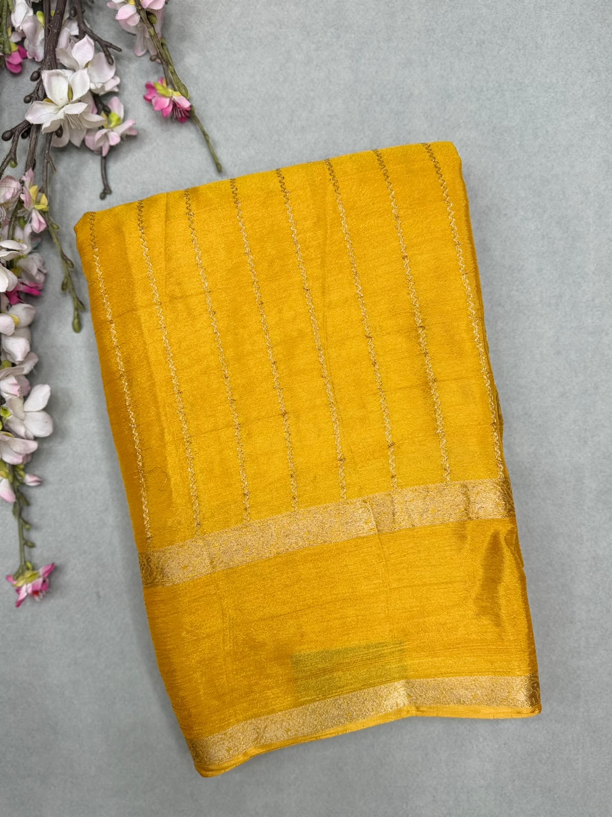 Yellow Stripes Semi Wrinkle Crepe Saree 111