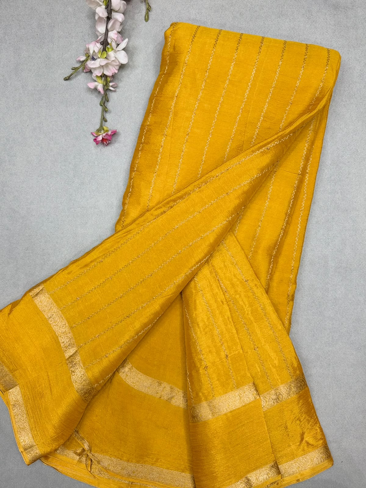 Yellow Stripes Semi Wrinkle Crepe Saree 111
