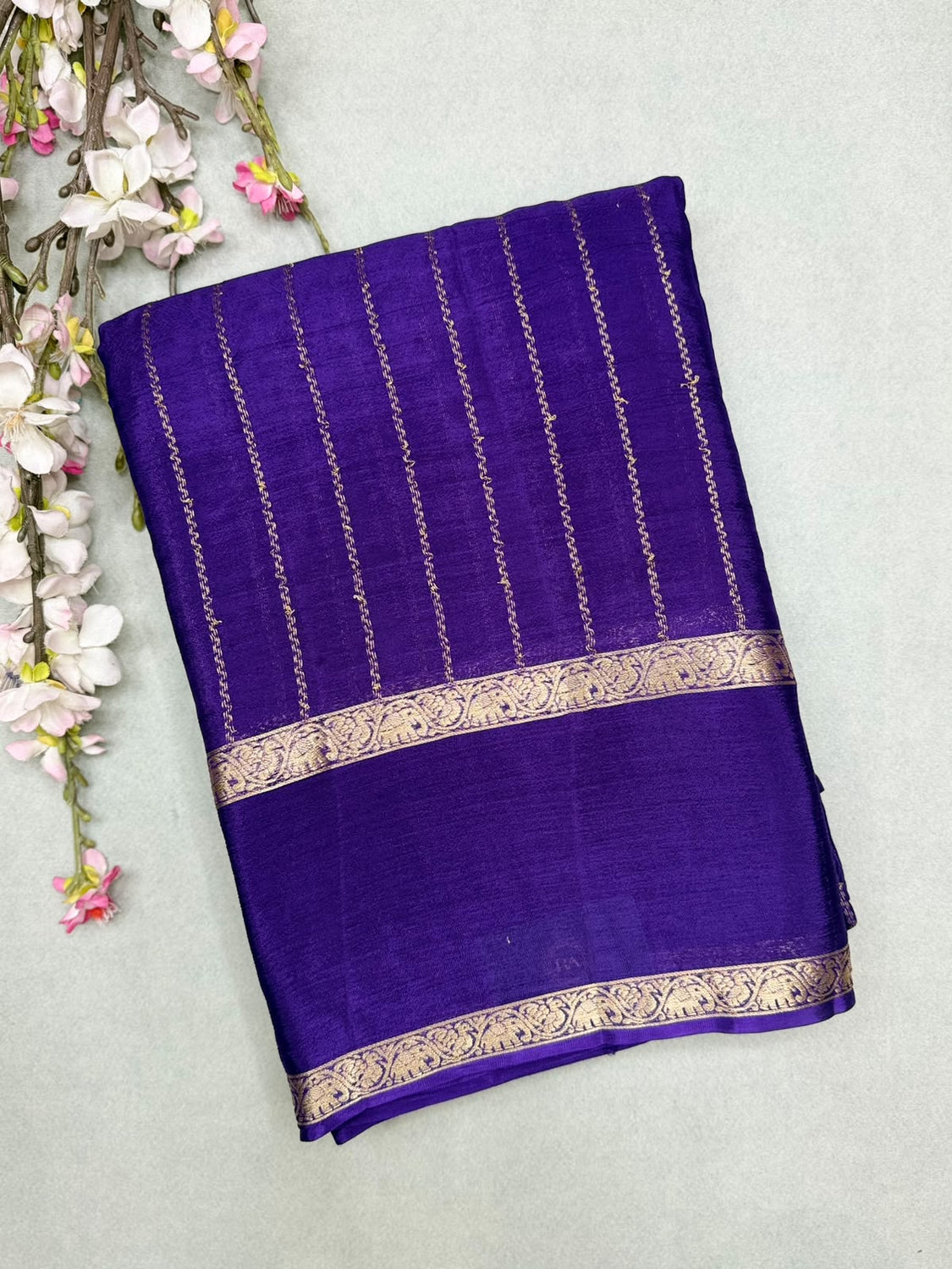 Purple Stripes Semi Wrinkle Crepe Saree 111