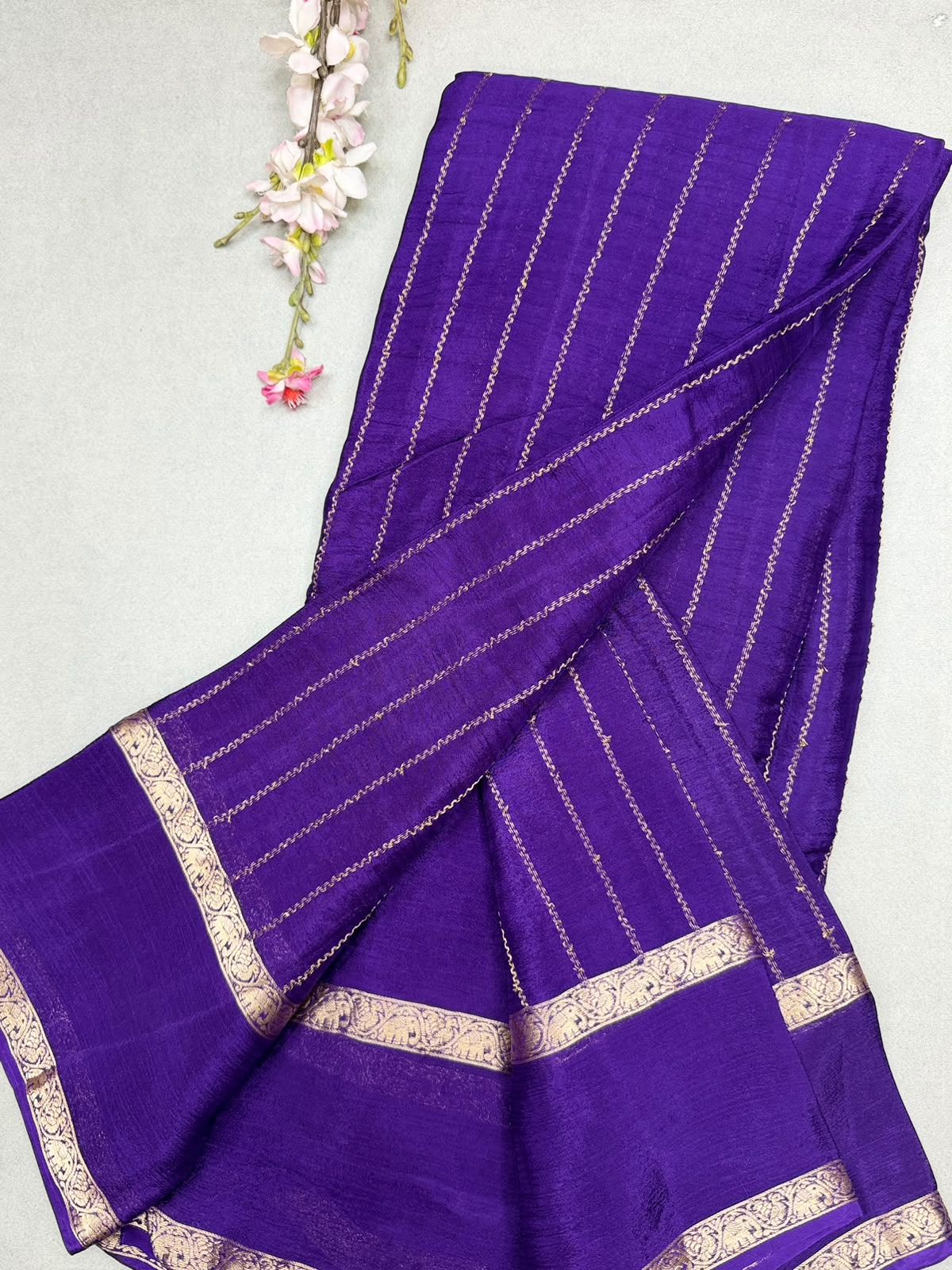 Purple Stripes Semi Wrinkle Crepe Saree 111