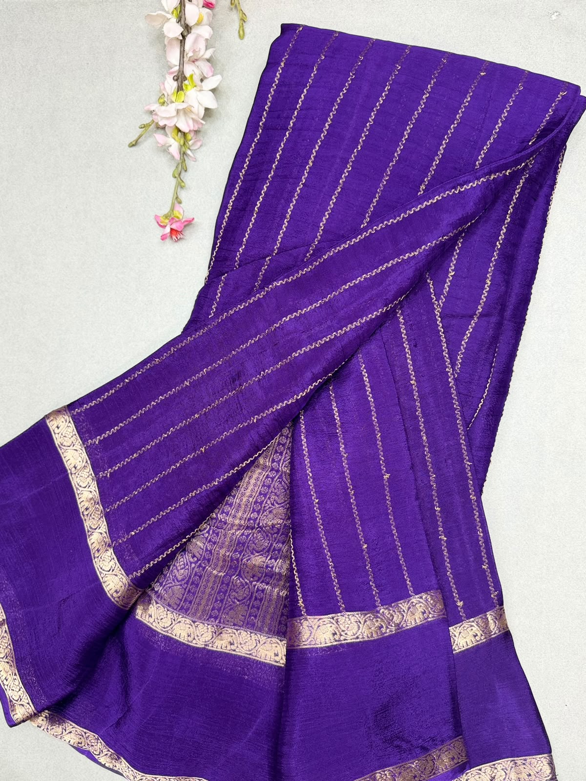 Purple Stripes Semi Wrinkle Crepe Saree 111