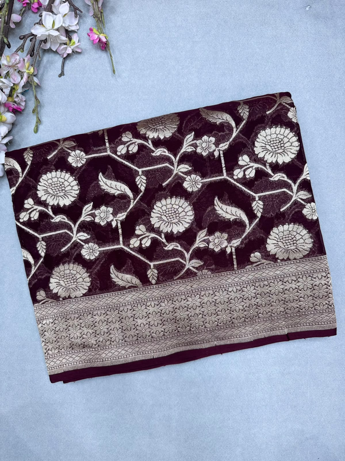 Brown Benarasi Pure Georgette Saree 111