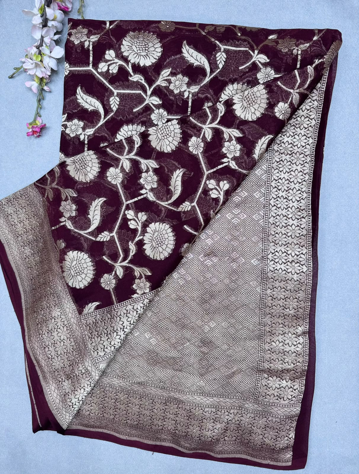 Brown Benarasi Pure Georgette Saree 111