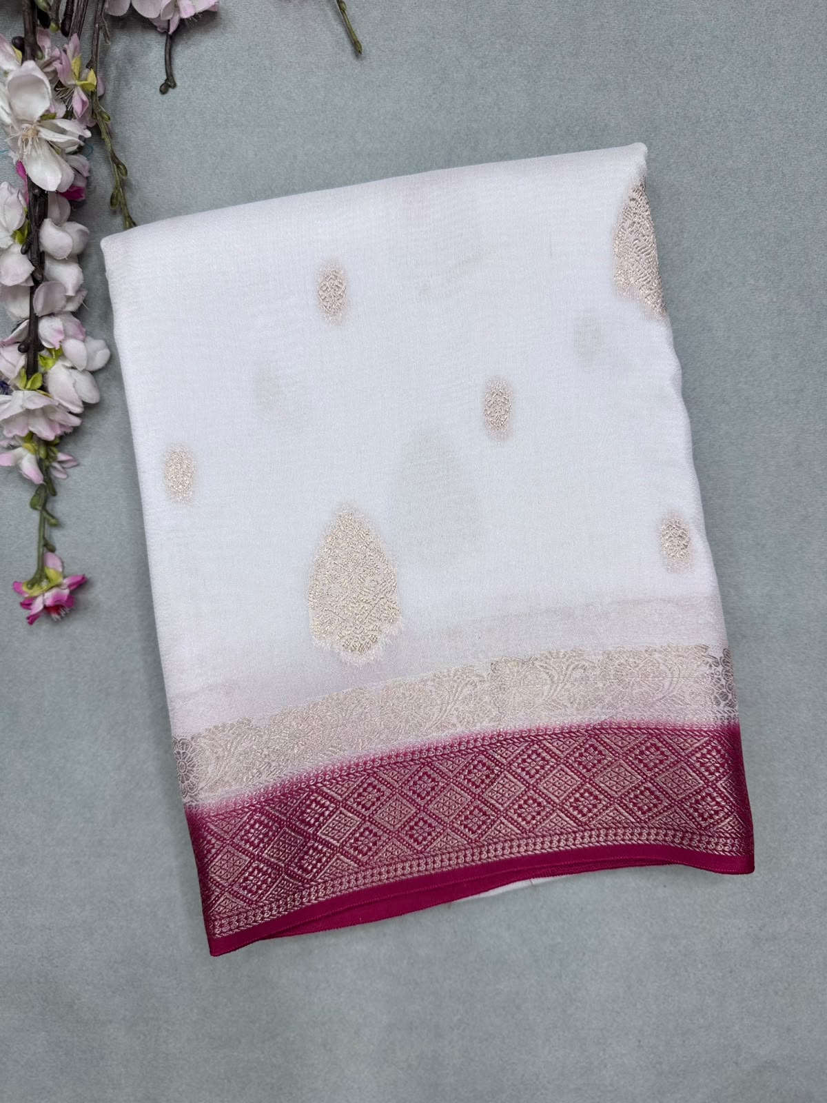 Cream Semi Mysore Crepe Saree 111