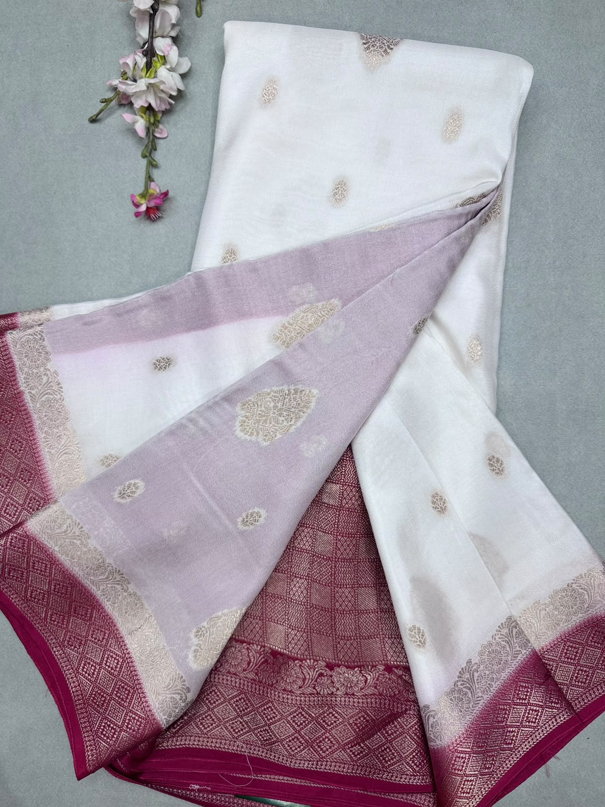 Cream Semi Mysore Crepe Saree 111