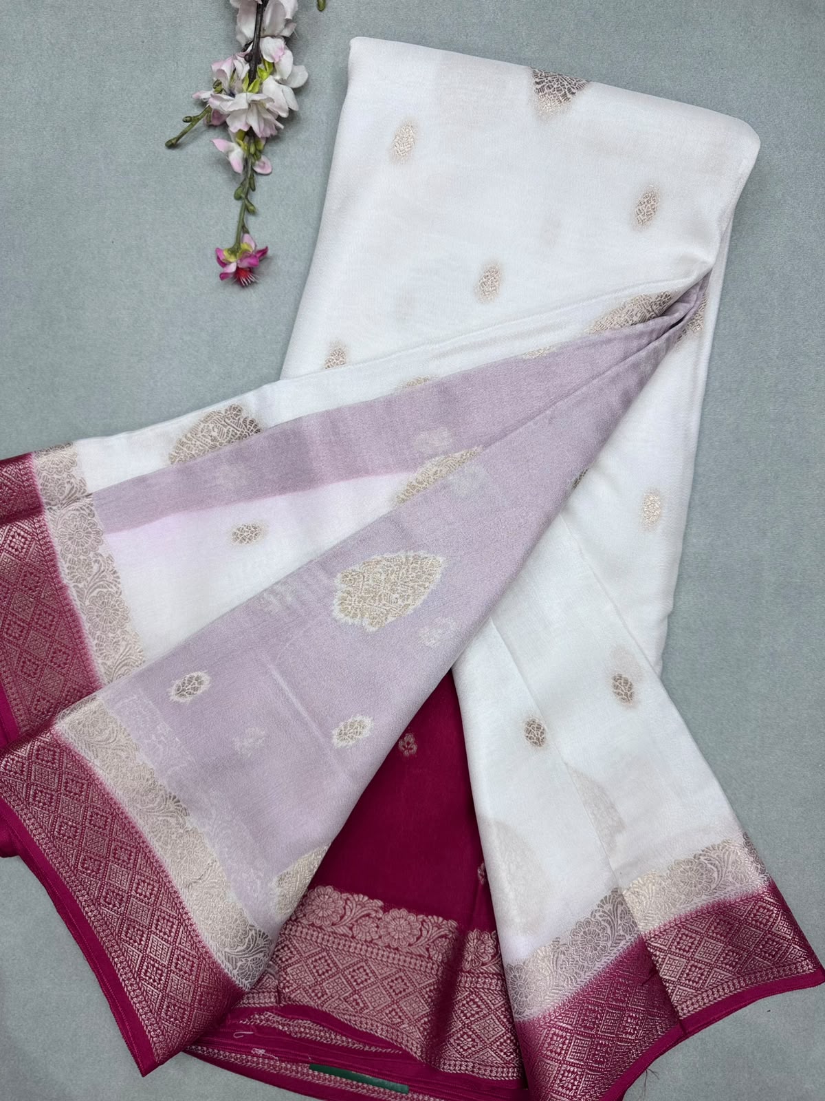 Cream Semi Mysore Crepe Saree 111
