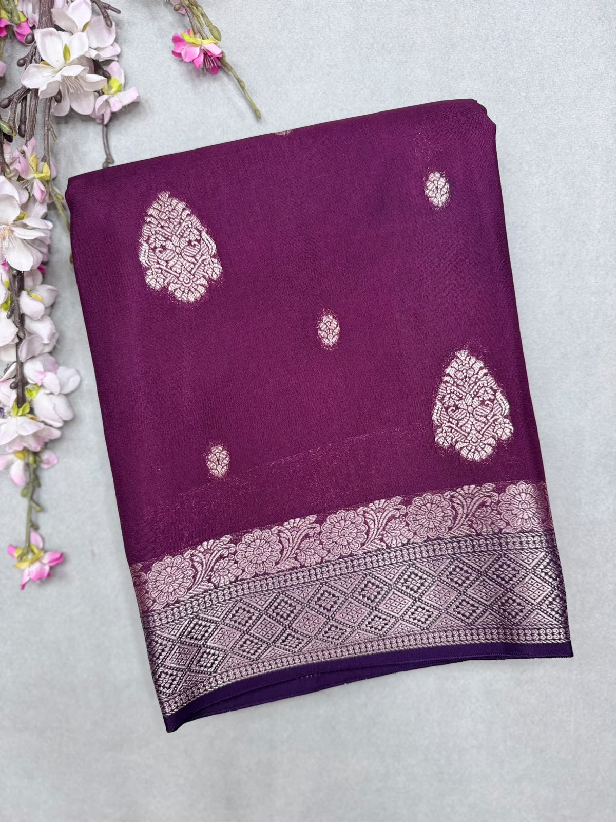Wine Semi Mysore Crepe Saree 111