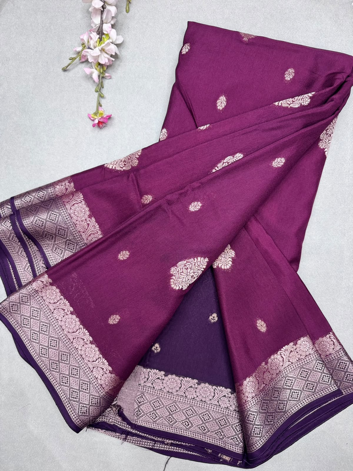 Wine Semi Mysore Crepe Saree 111